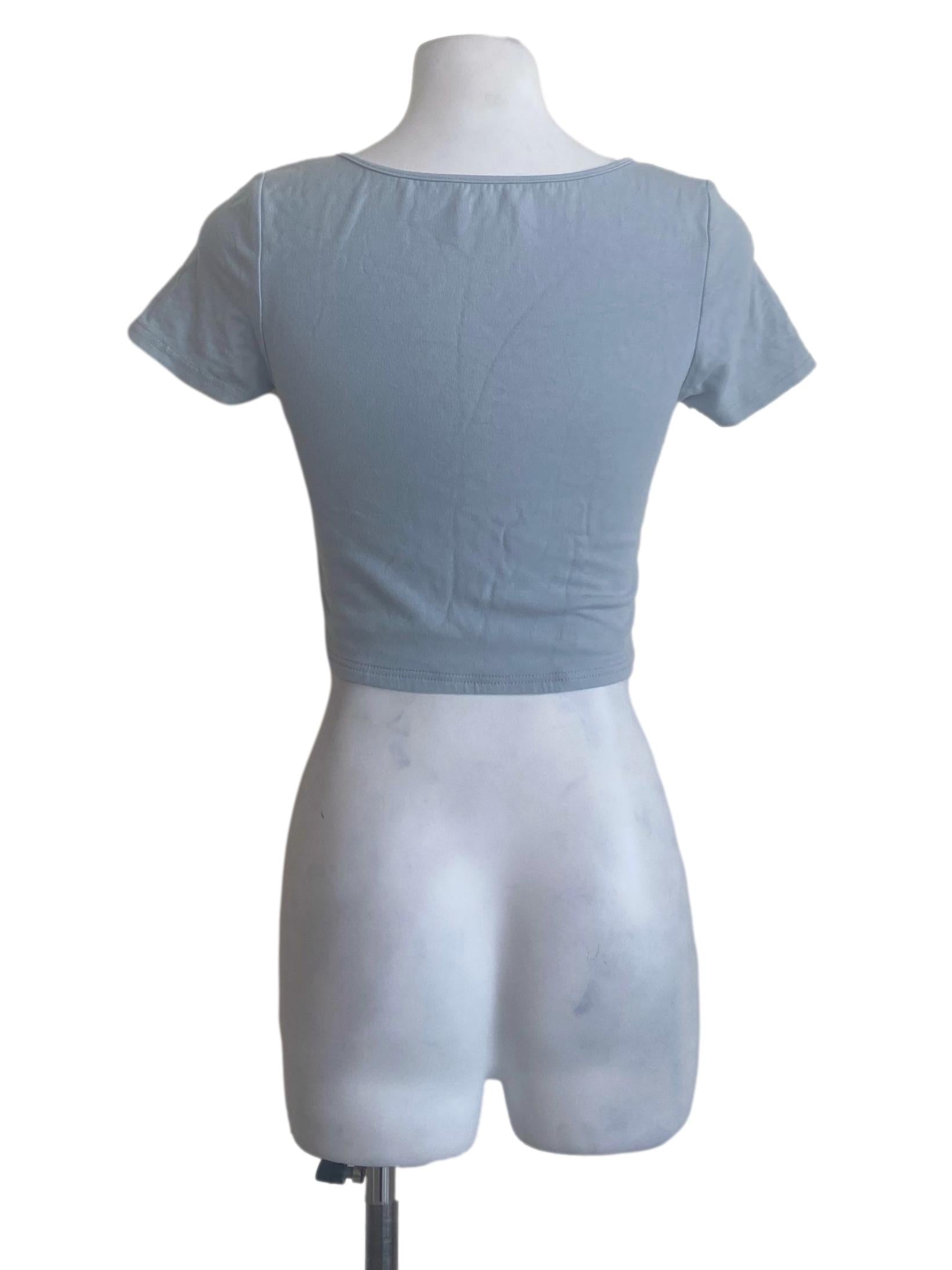 Sky Blue Square Twill Crop Top