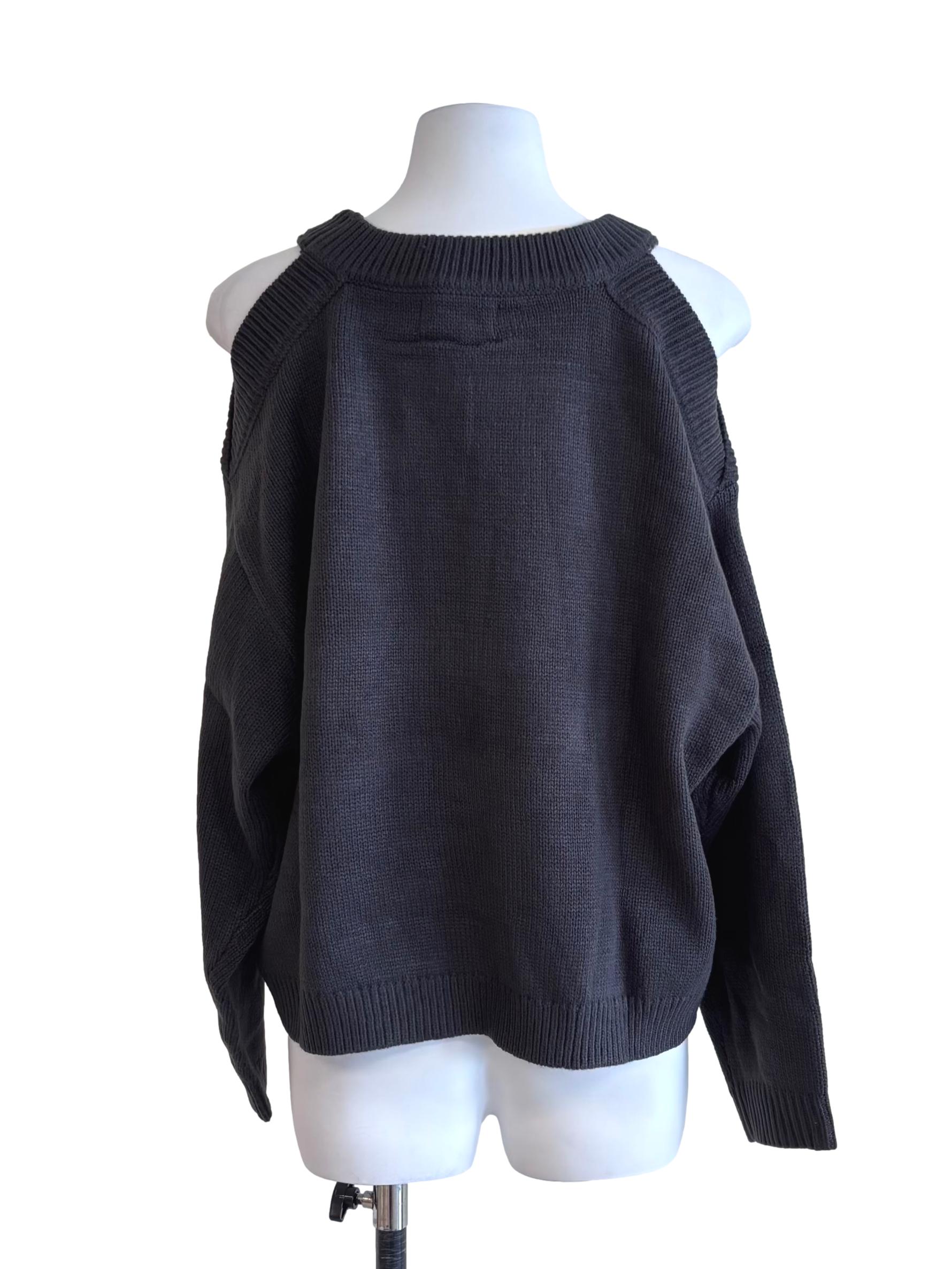 Dark Grey Shoulder Cut Out Knit Sweater