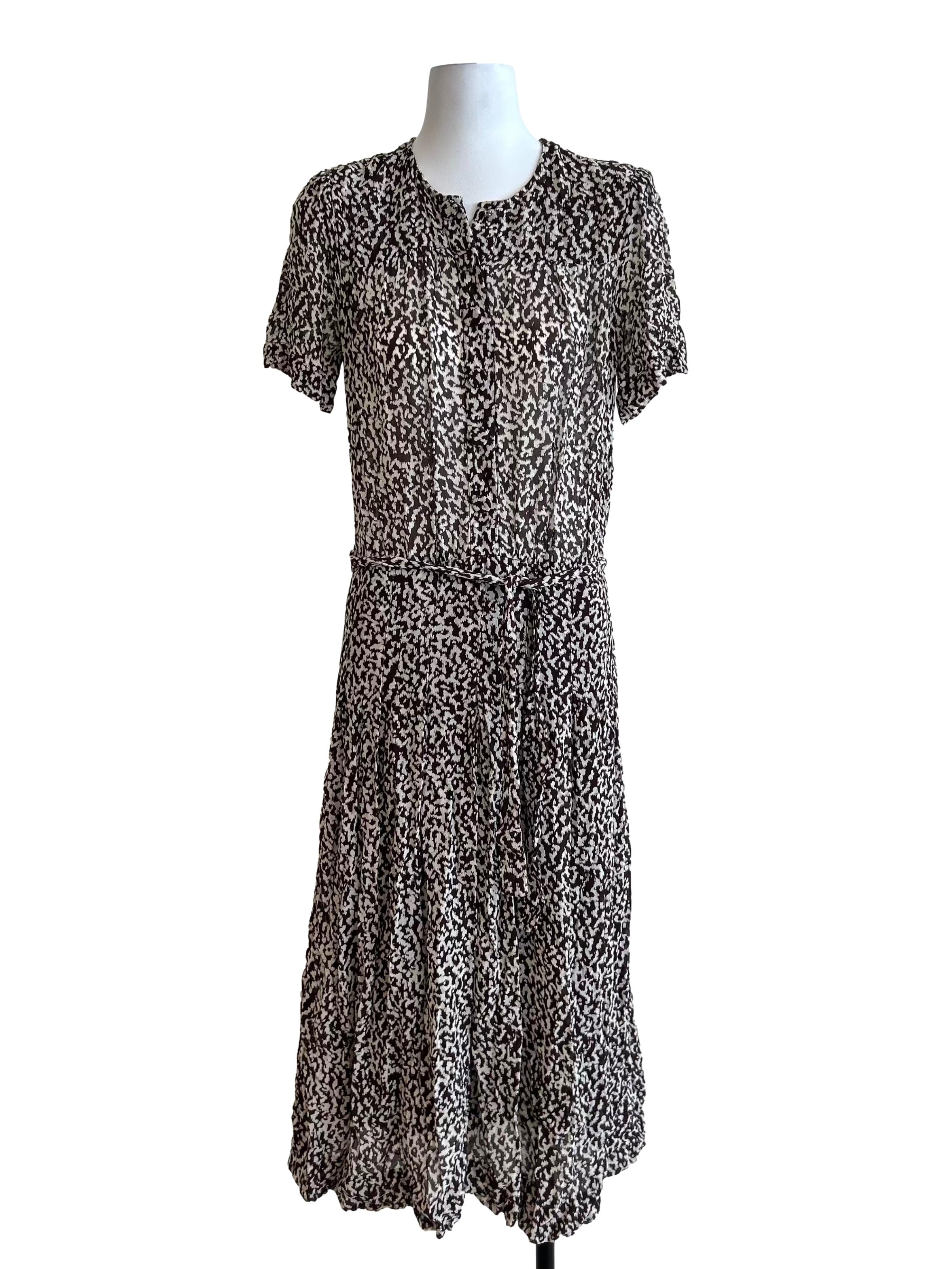 Brunette And White Abstract Printed  Midi Dress