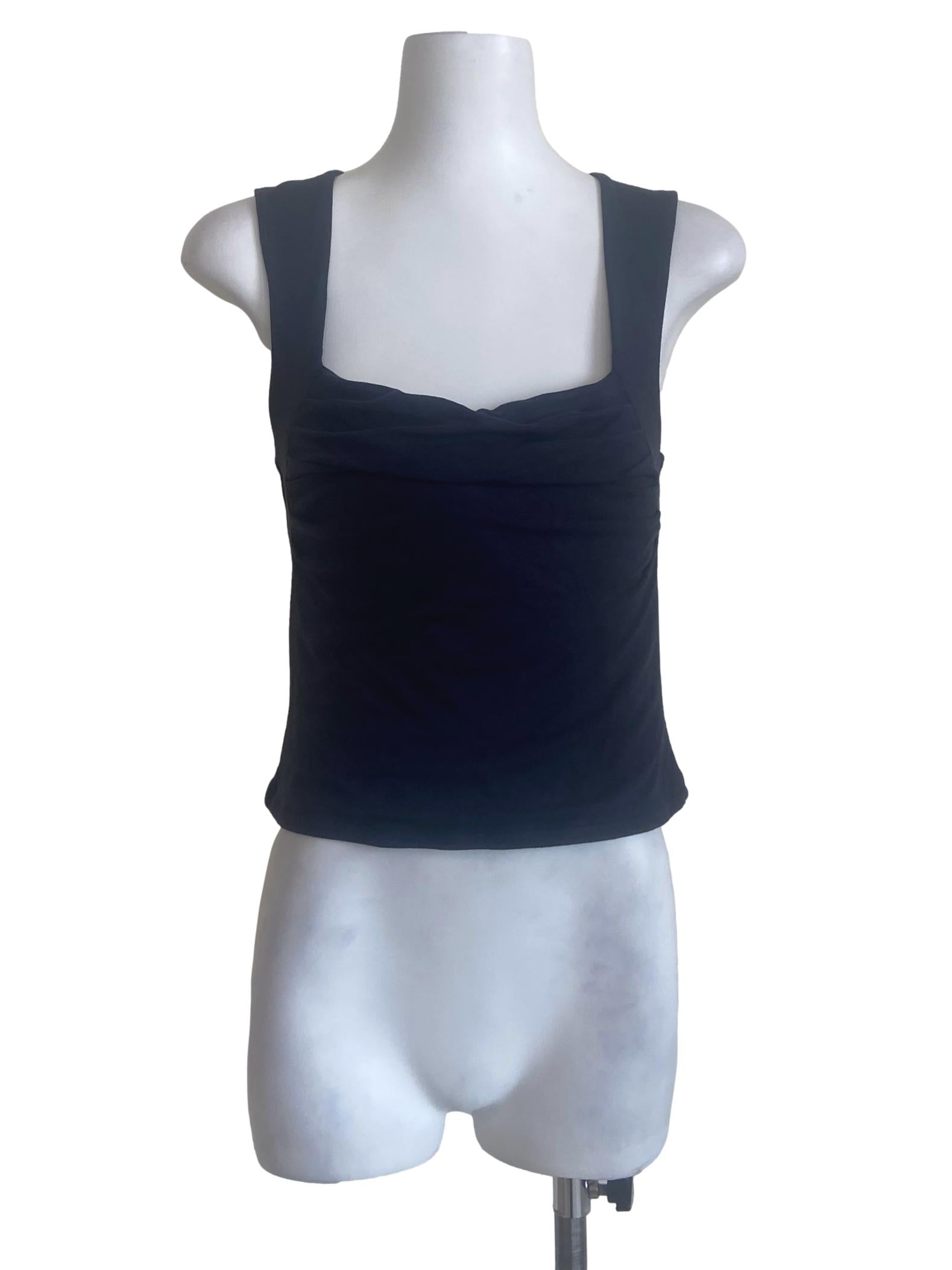 Navy Blue Twill Square Neck Top