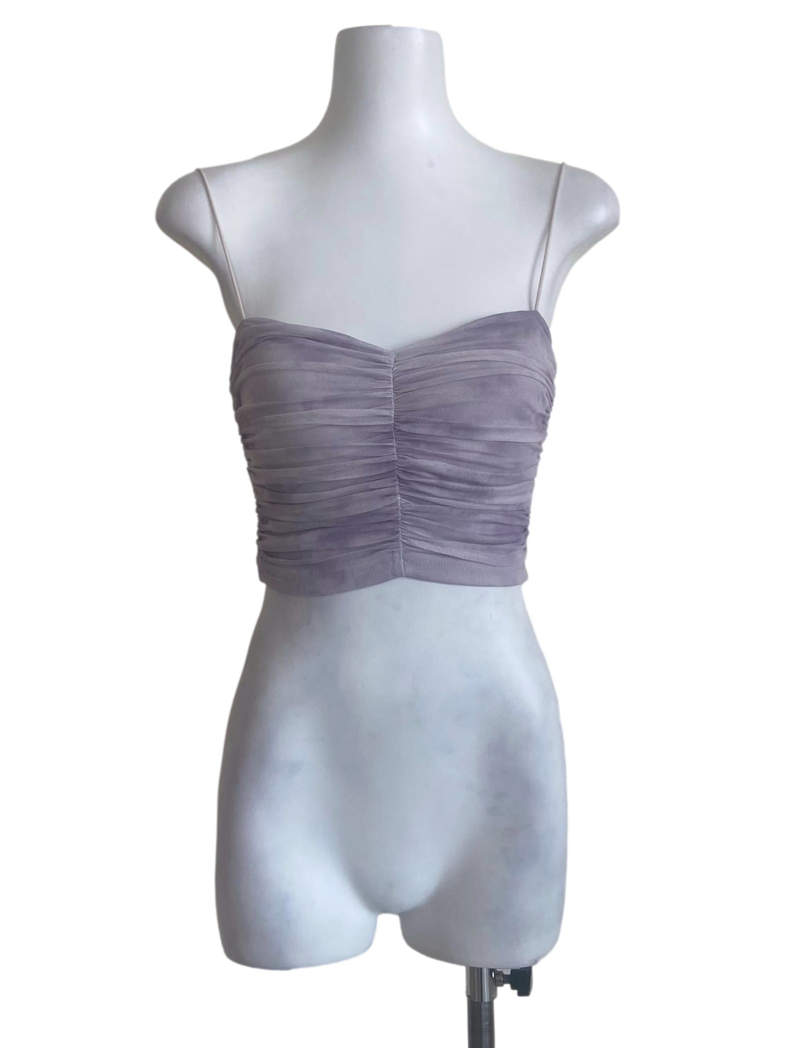 Purple Spaghetti Straps Net Crop Top