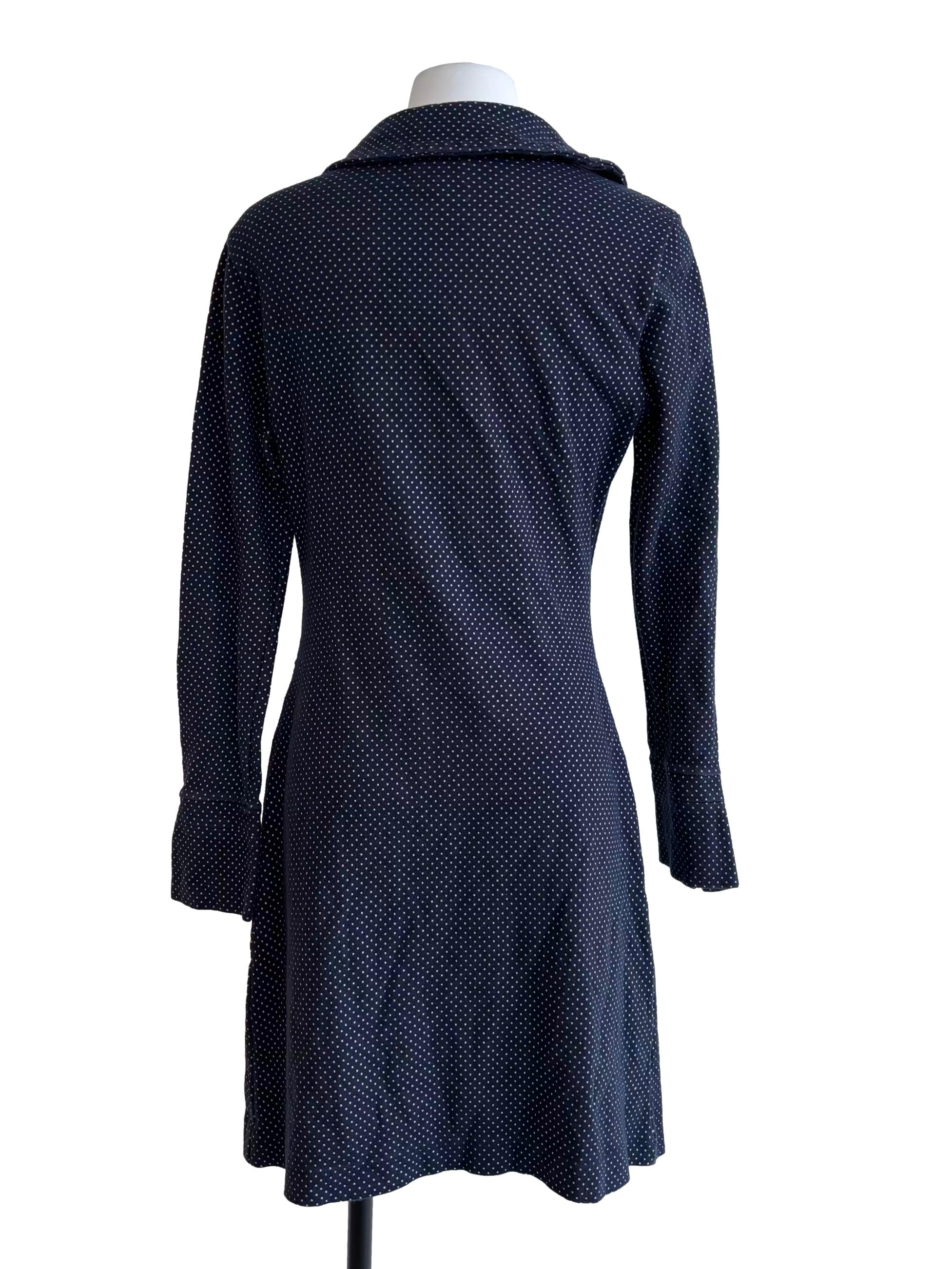 Blue Black Polka Dot Fitted Dress