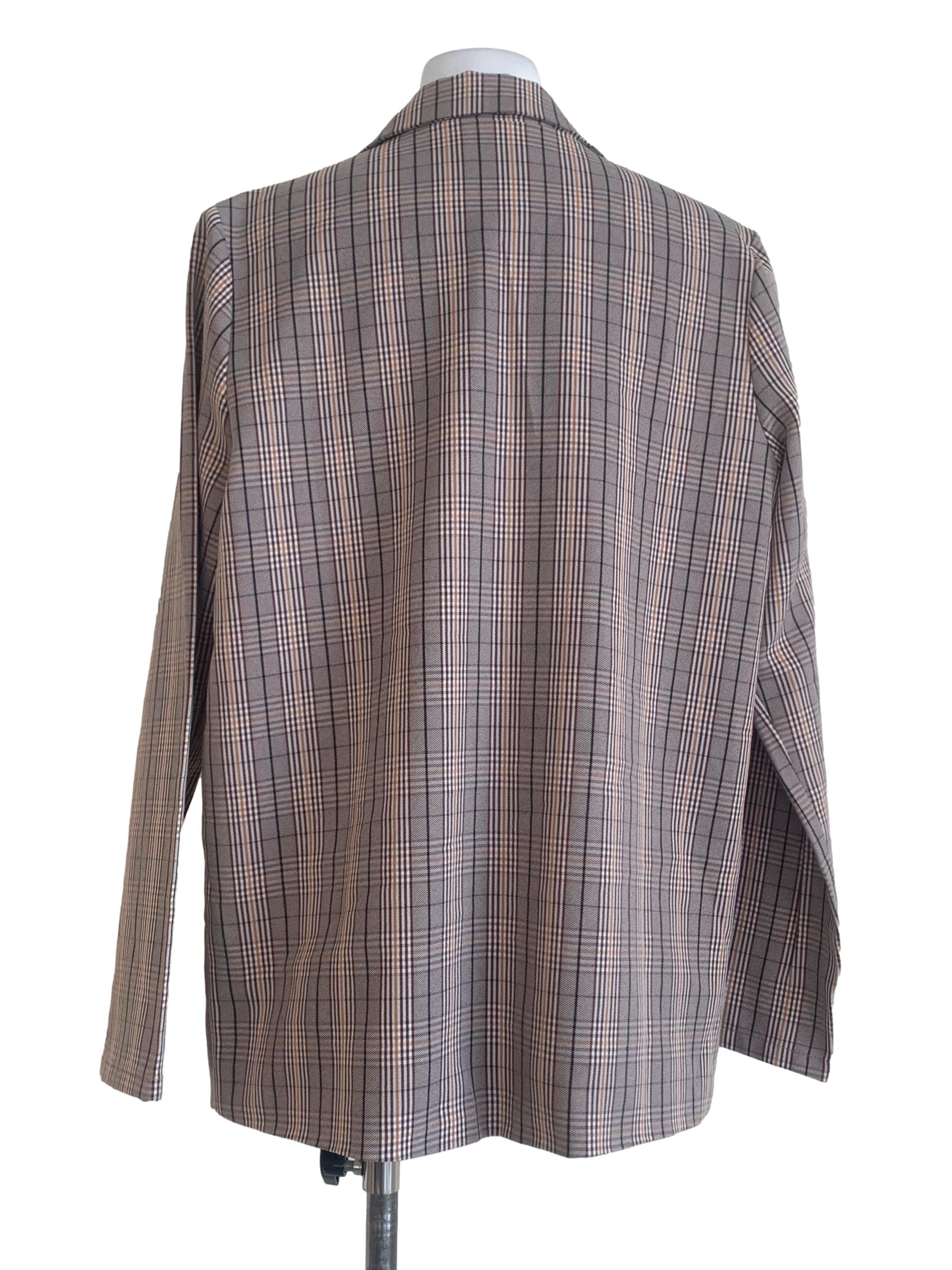 Peanut Brown Madras Patterned Blazer
