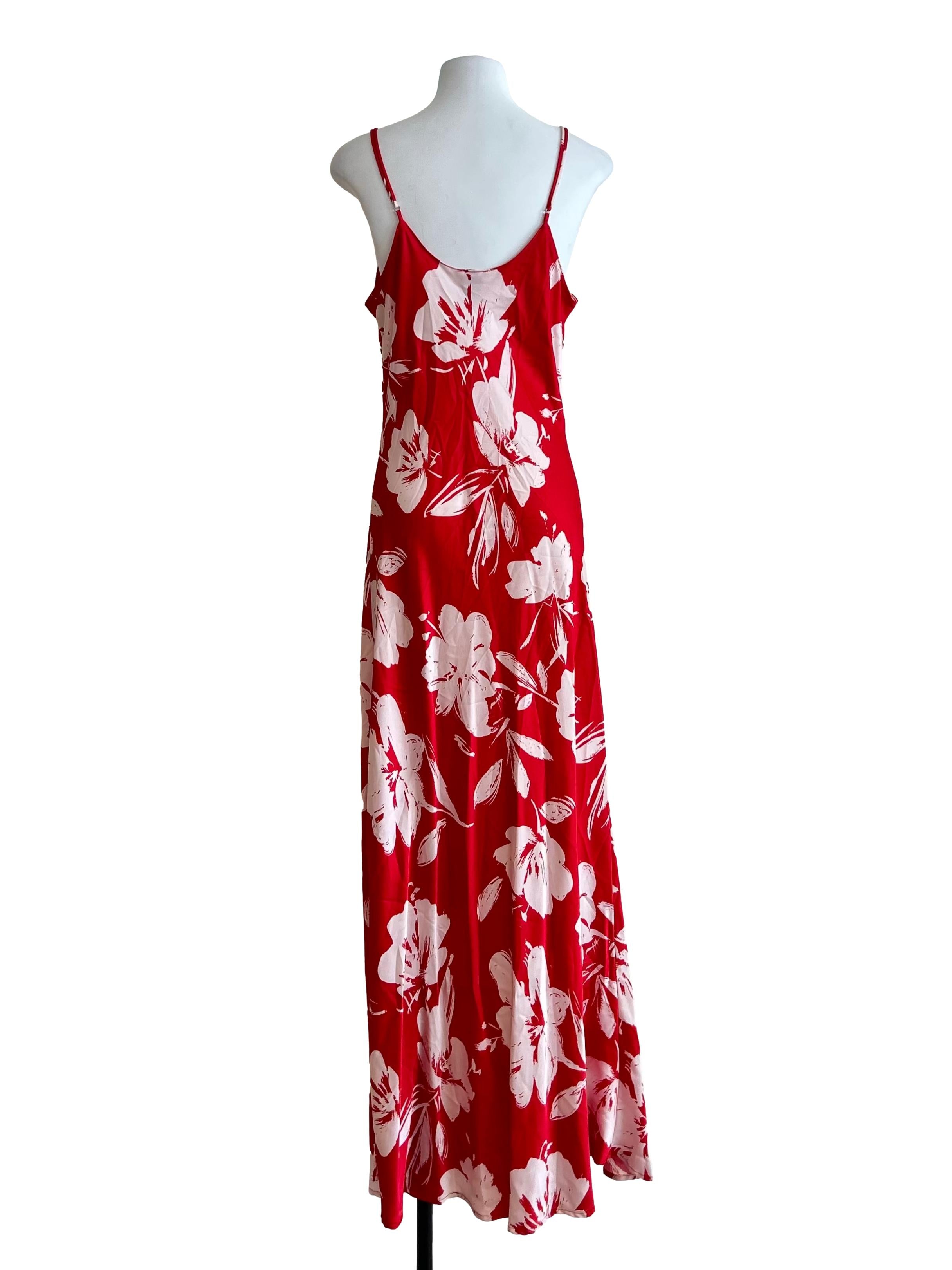 Cherry Red Floral Camisole Slip Maxi Dress