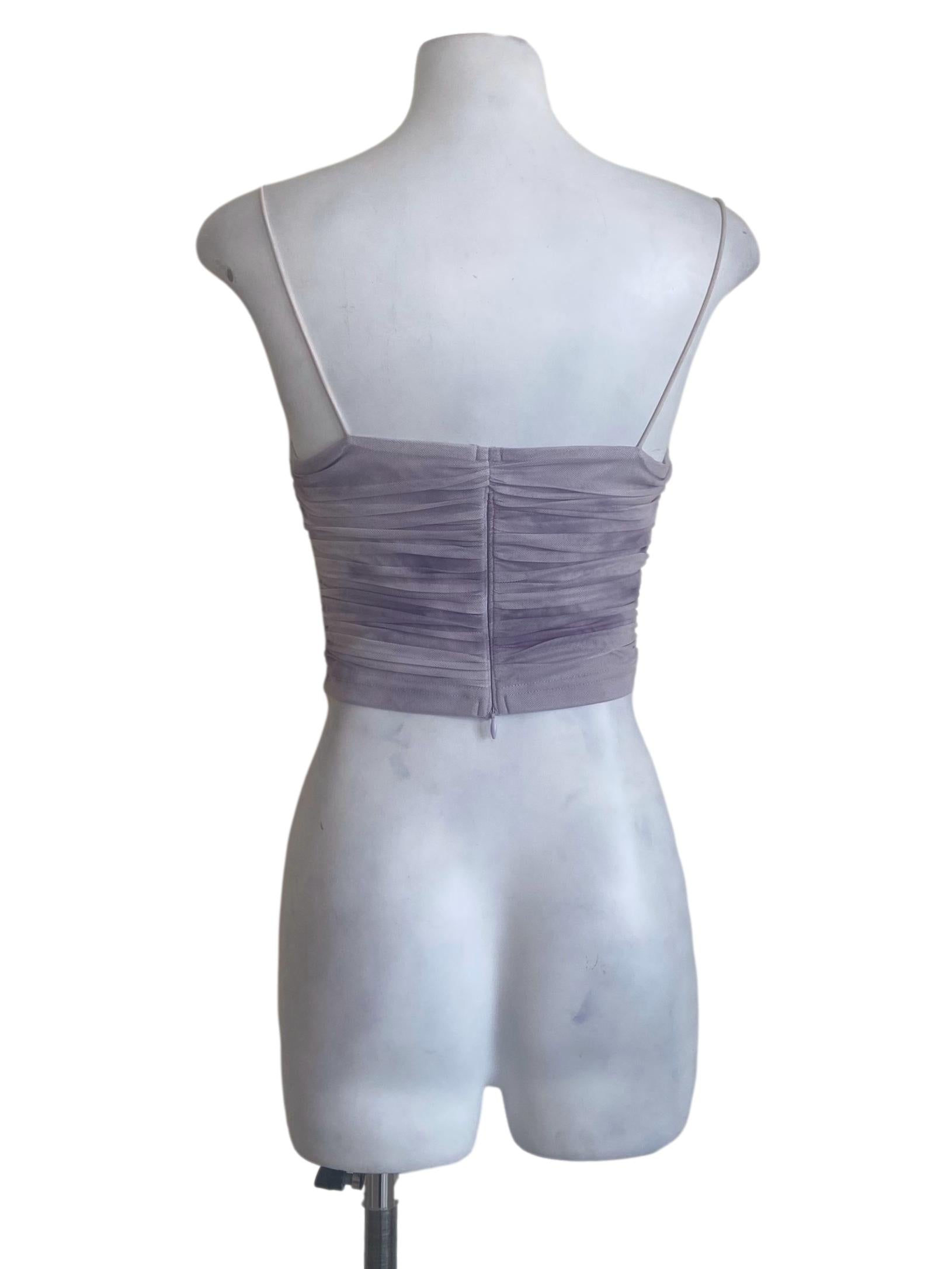 Purple Spaghetti Straps Net Crop Top