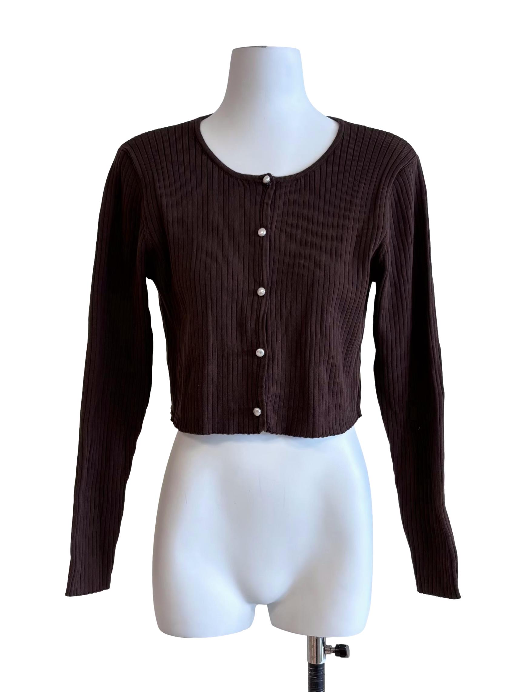 Dark Brown Pearl Button Cardigan