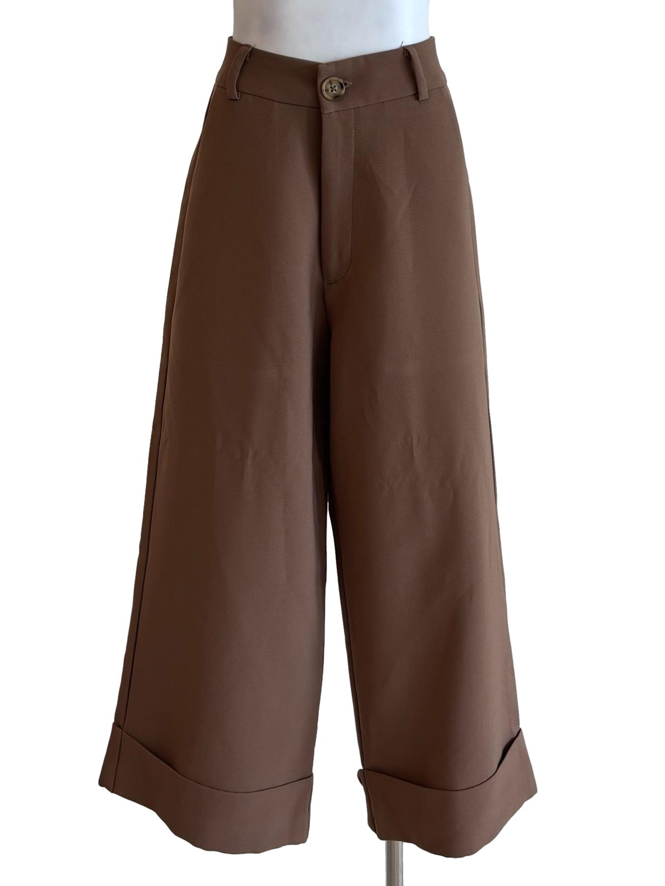 Tan Brown Wide Leg Cropped Pants