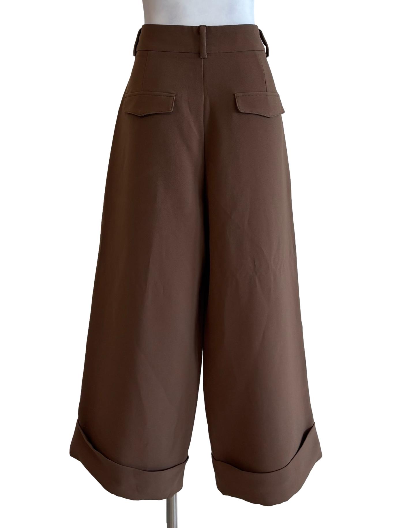 Tan Brown Wide Leg Cropped Pants