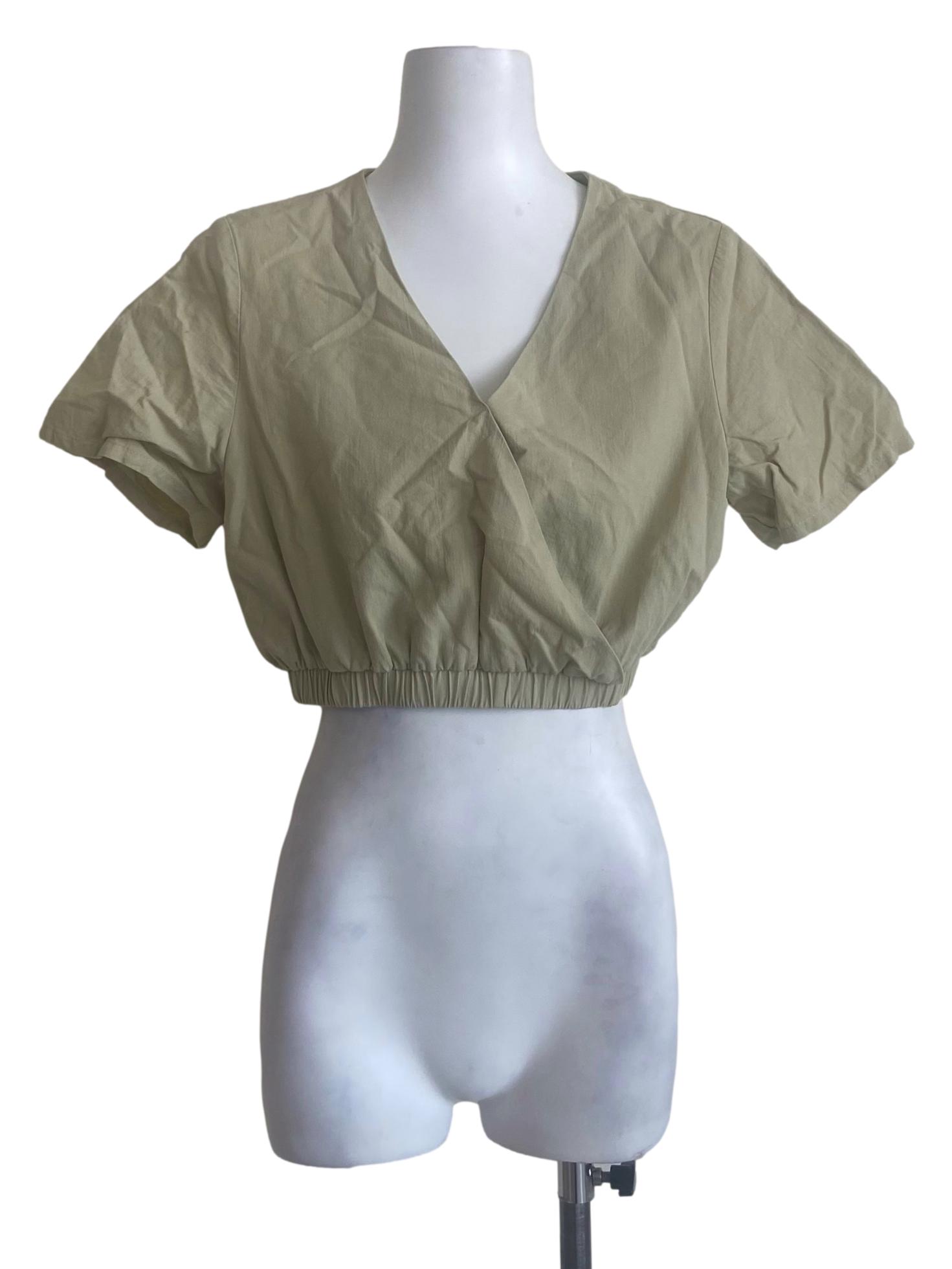 Olive Green V Neck Crop Top