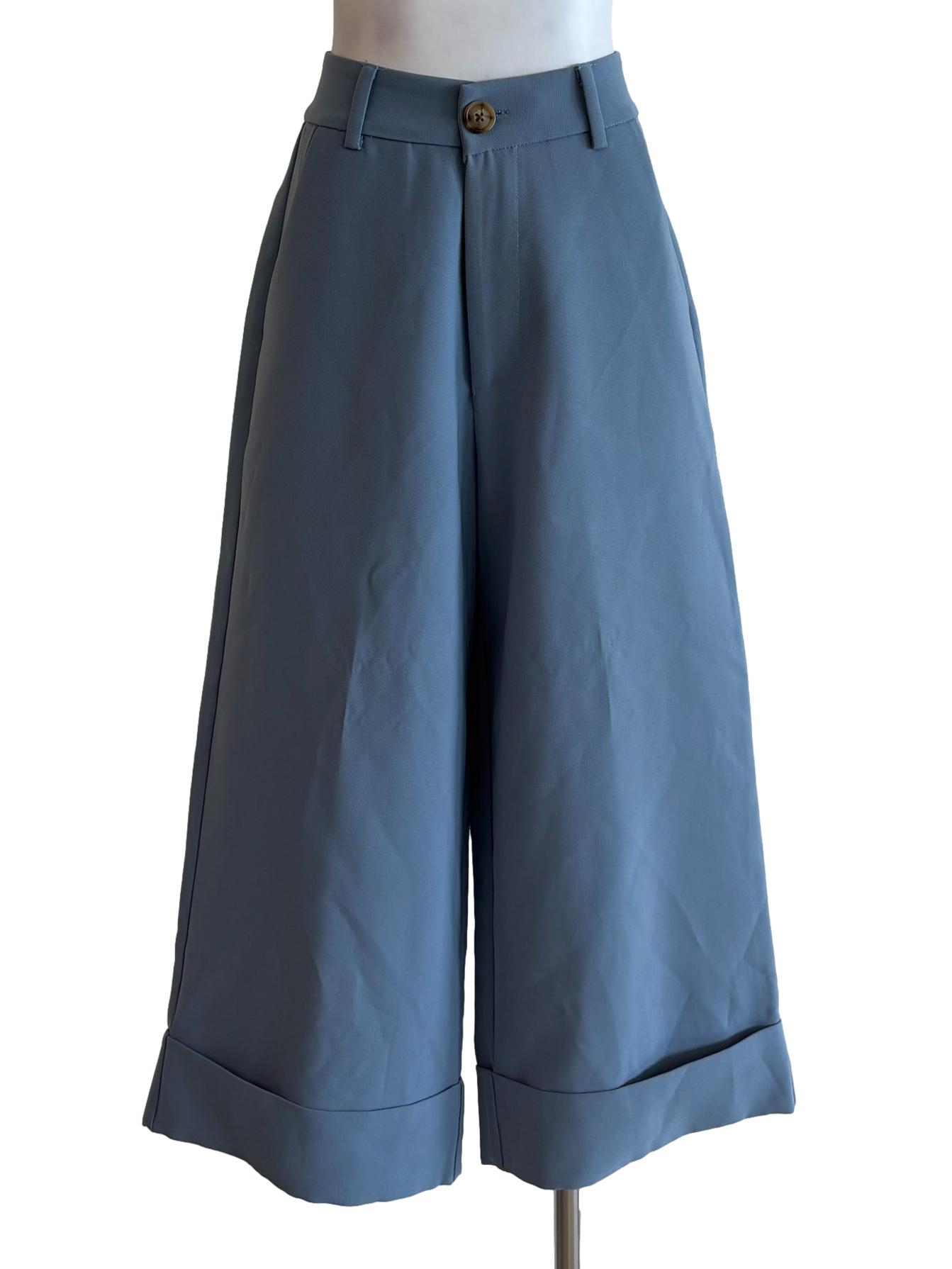 Aegean Blue Wide Leg Cropped Pants
