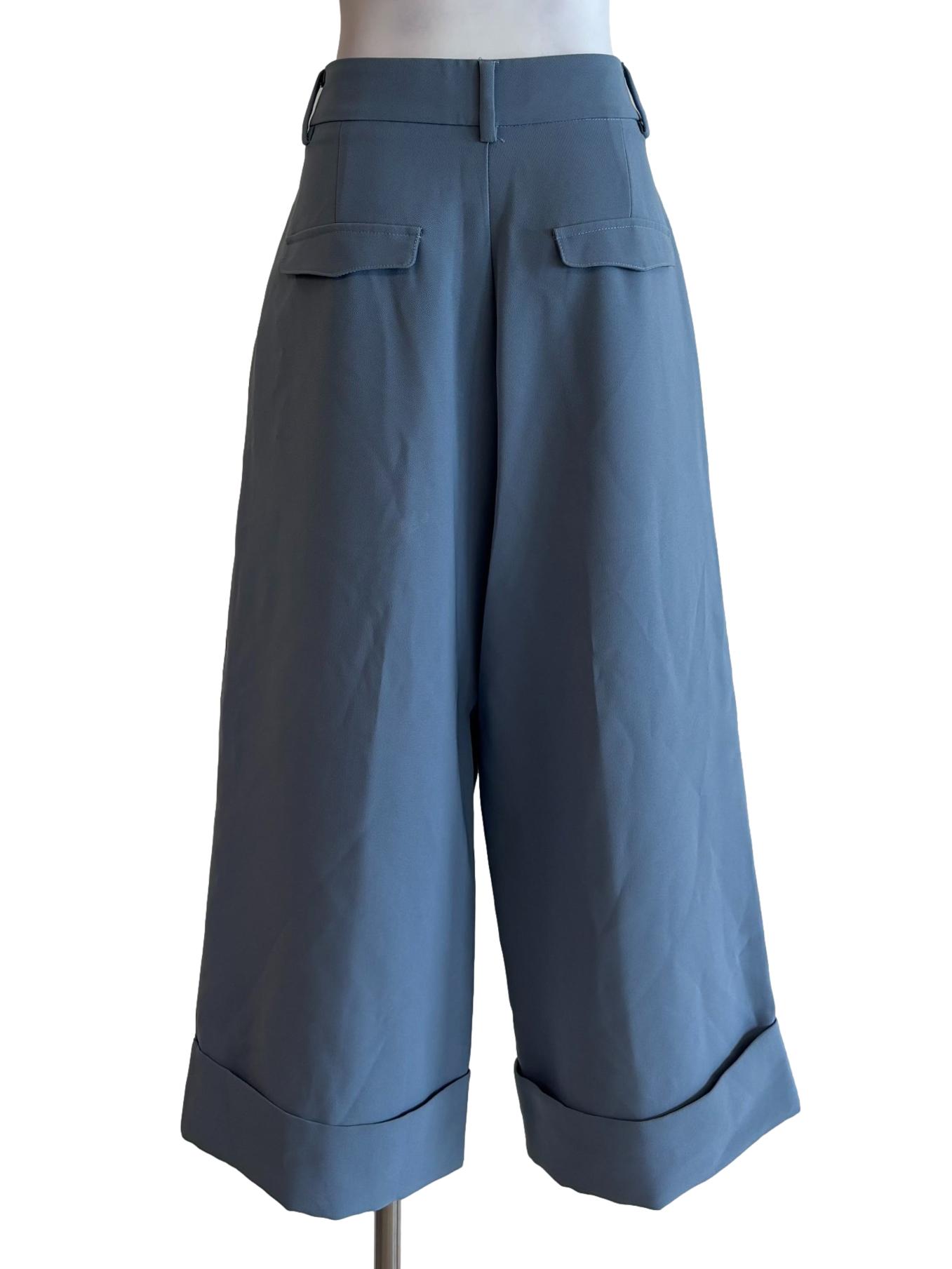 Aegean Blue Wide Leg Cropped Pants
