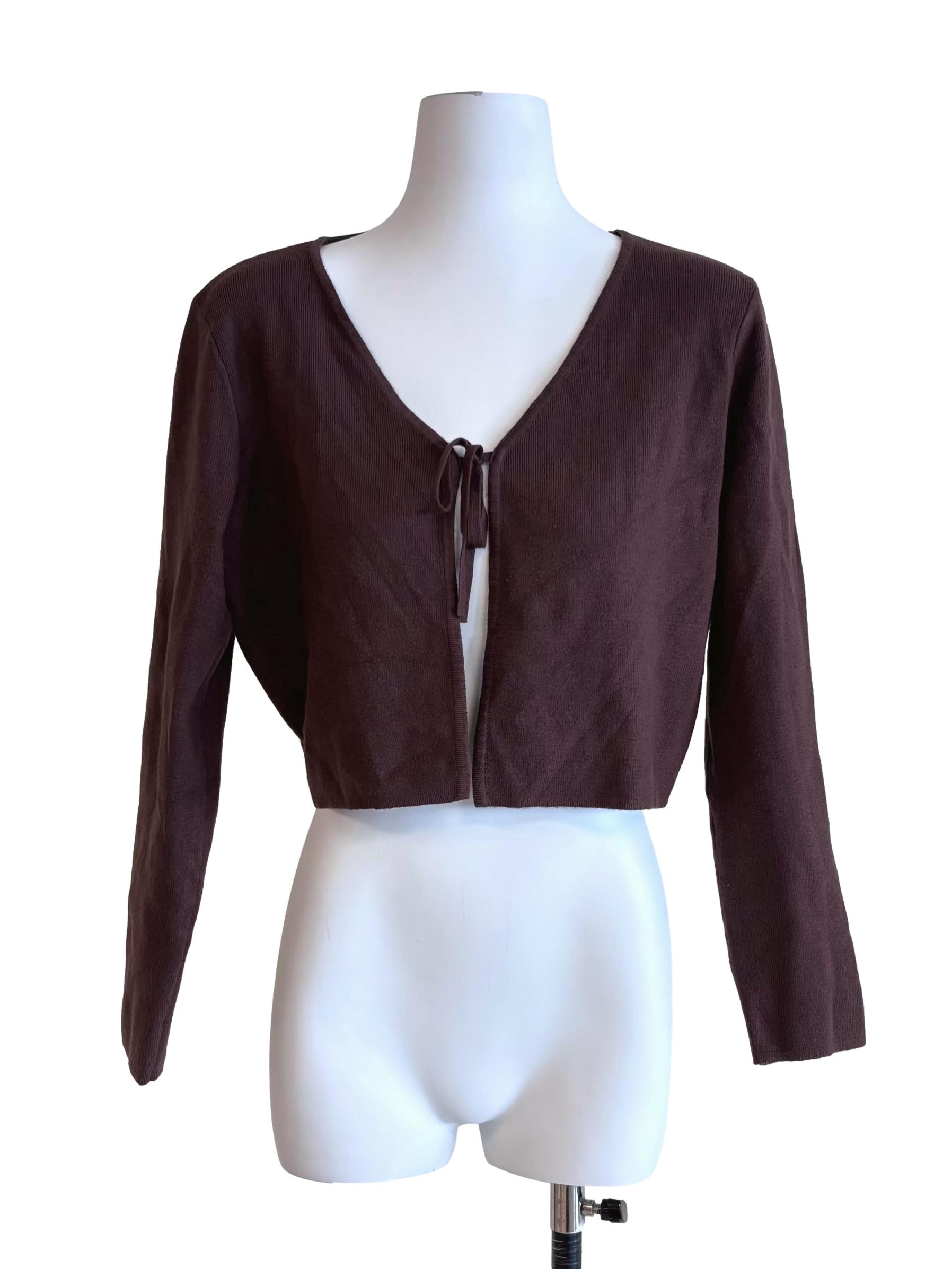 Coffee Brown Tie Knit Cardigan