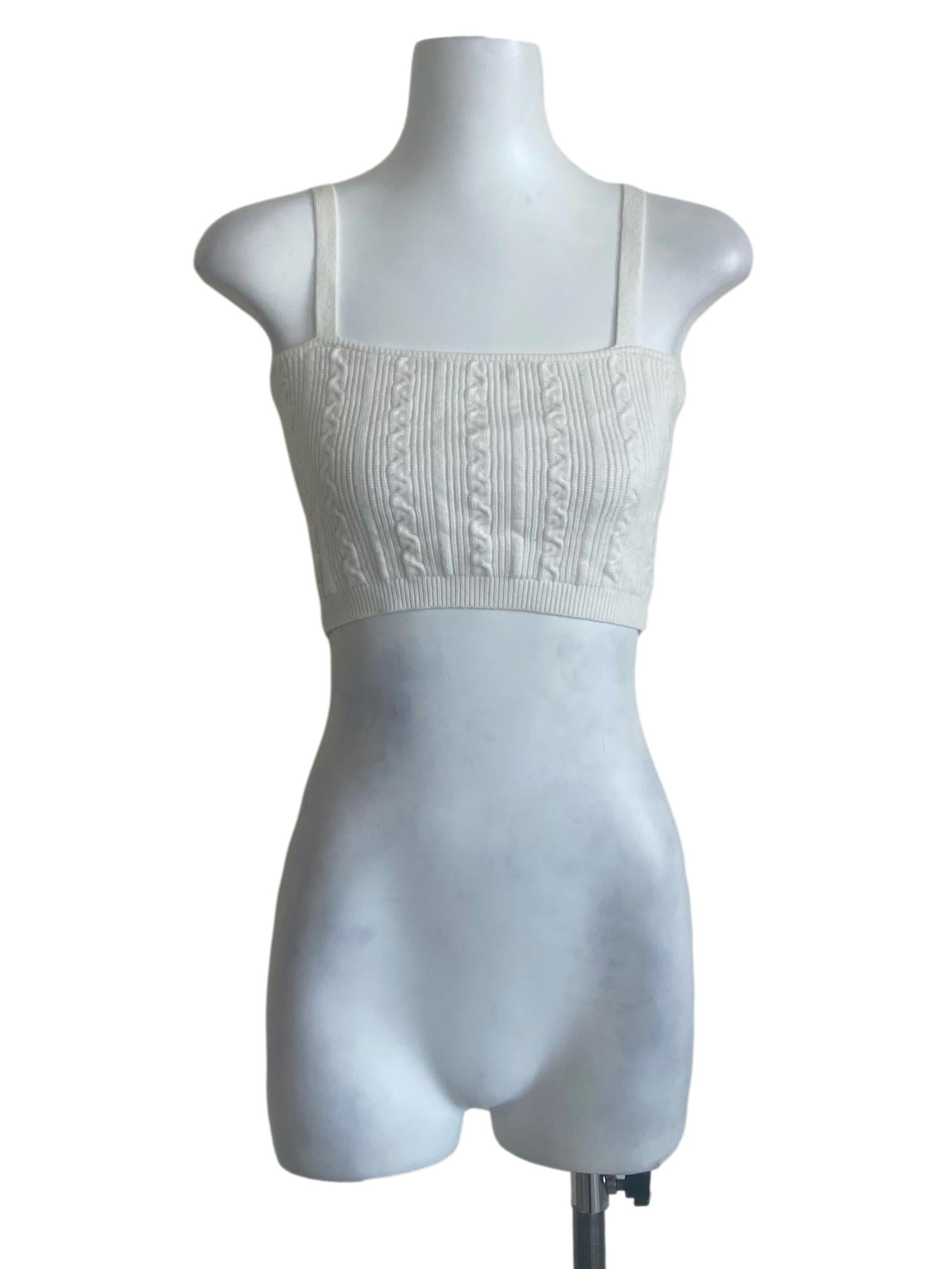 White Knitted Sleeveless Crop Top