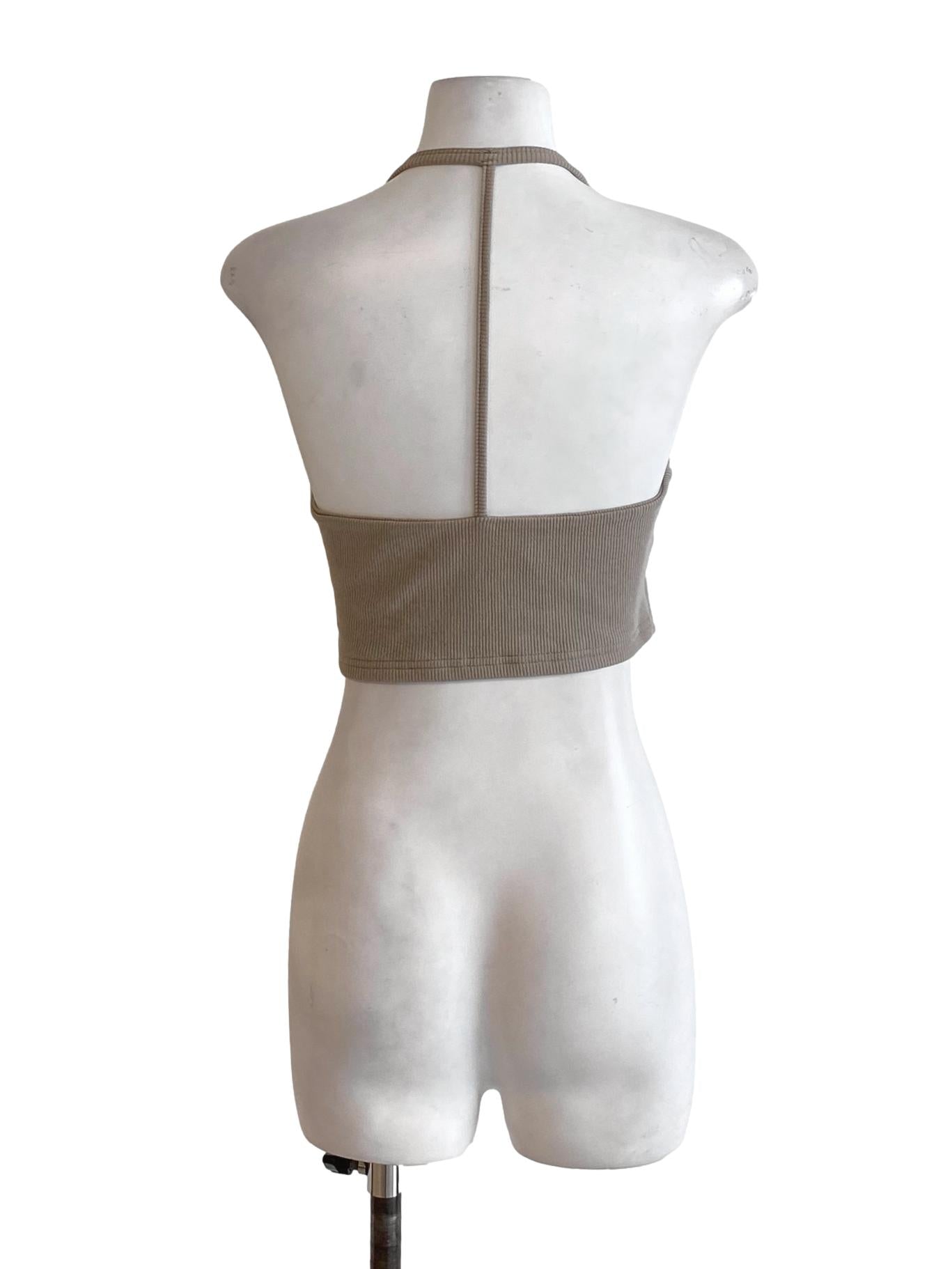 Oat Brown Round Neck Sleeveless Cropped Tank Top YHF