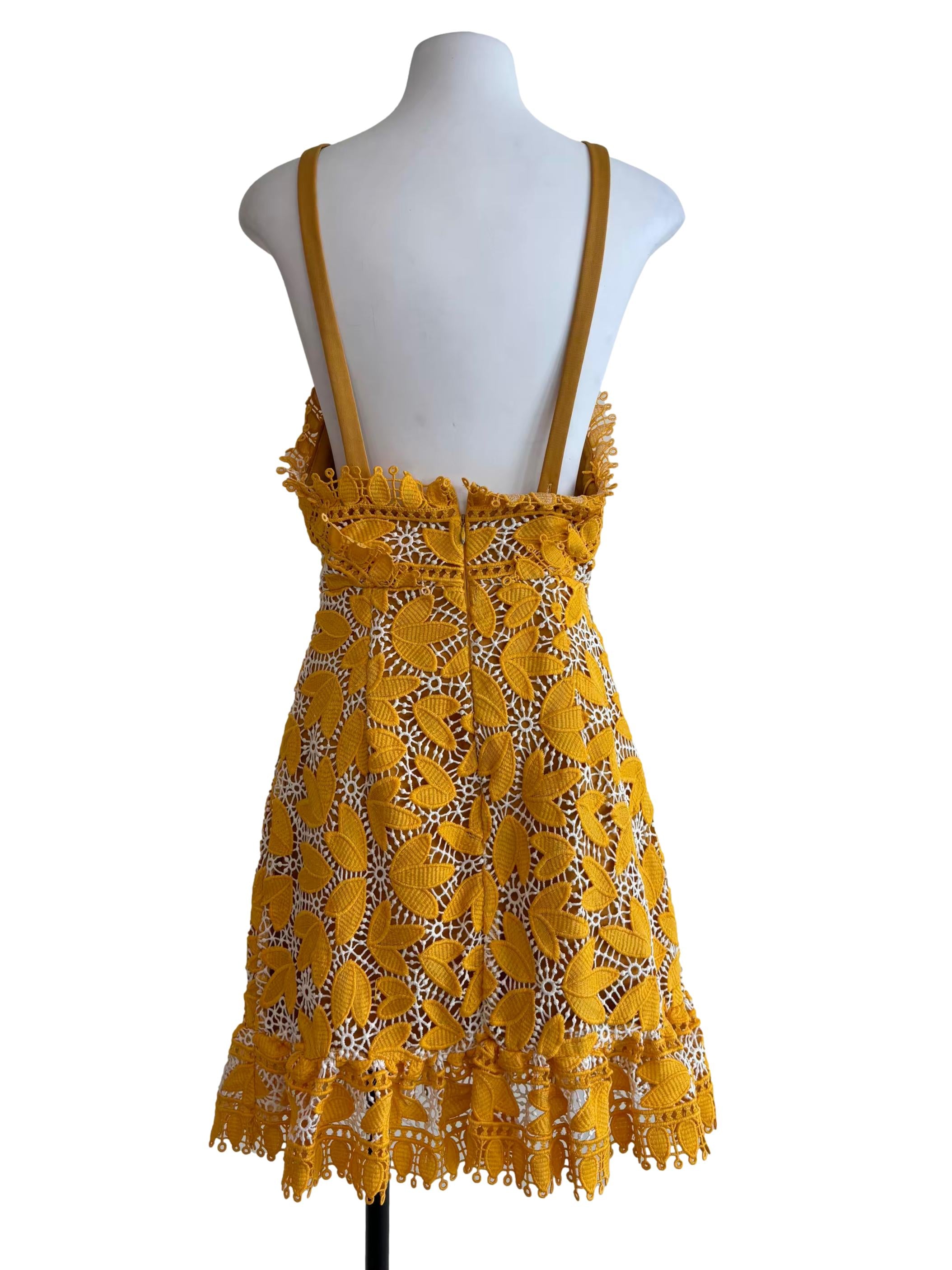 Honey Yellow A-Line Halter Lace Dress