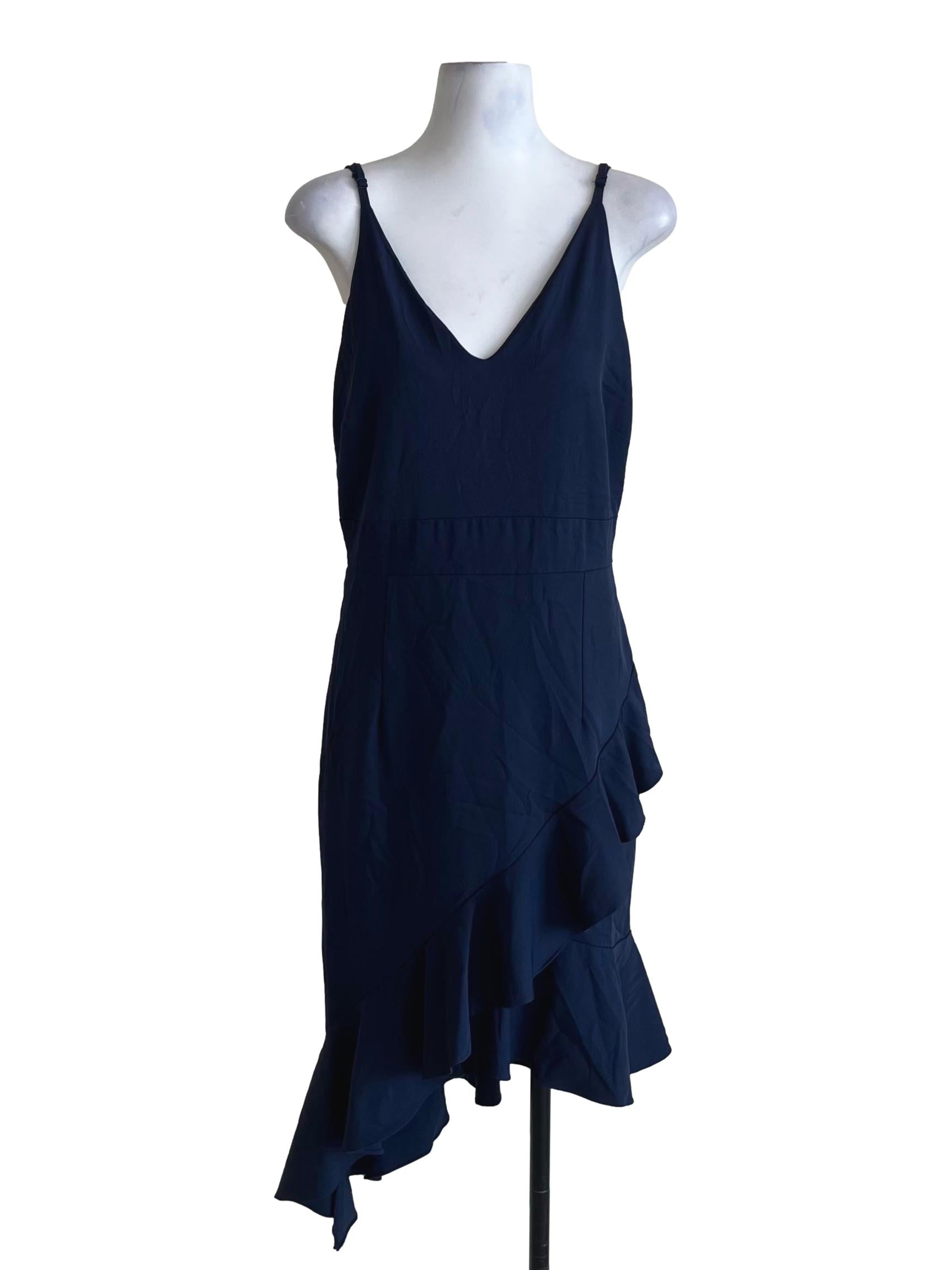 Navy Blue V-Neckline A-Line Dress