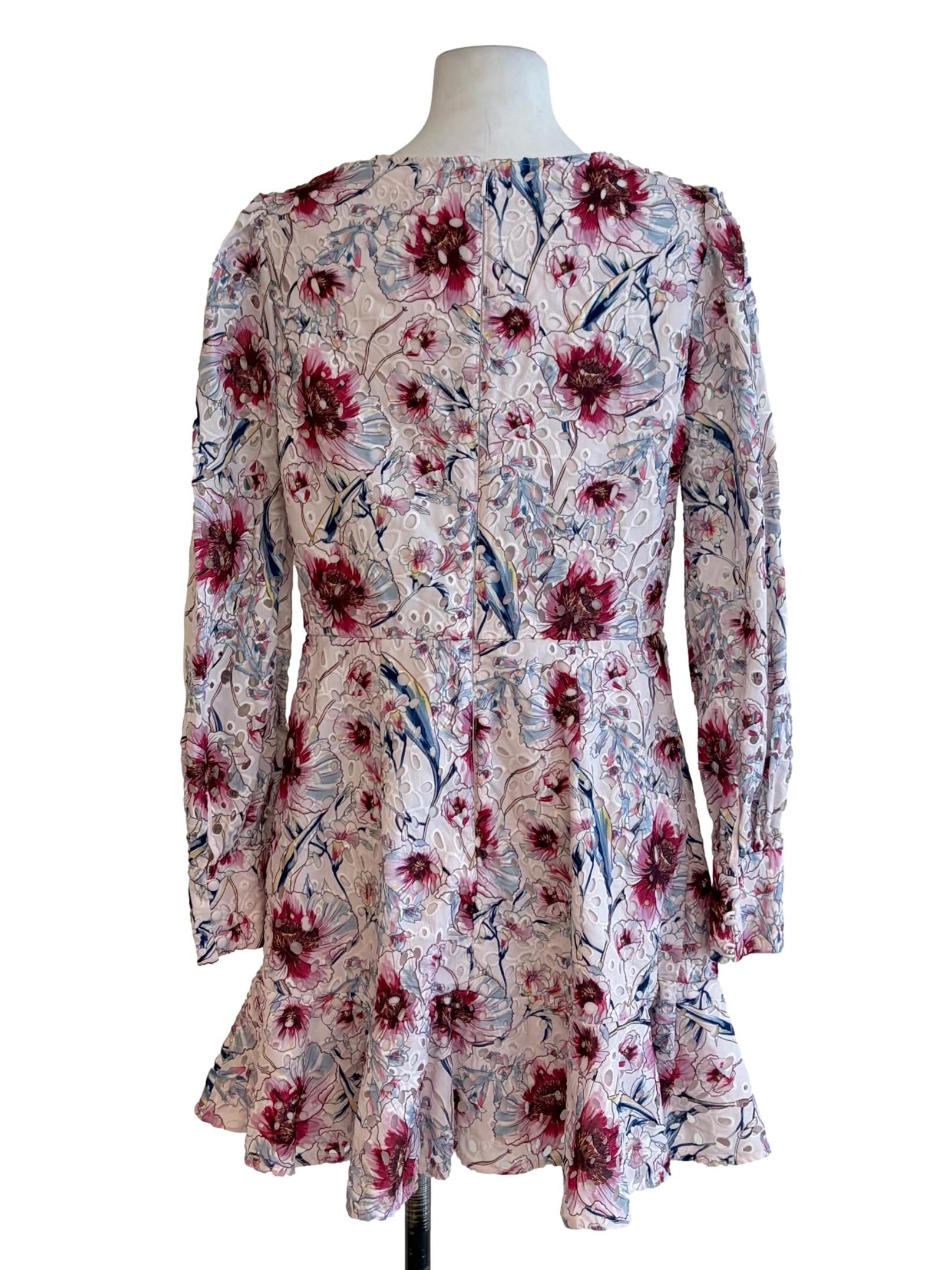 Dove White Eyelet Floral Print Long Sleeve Dress