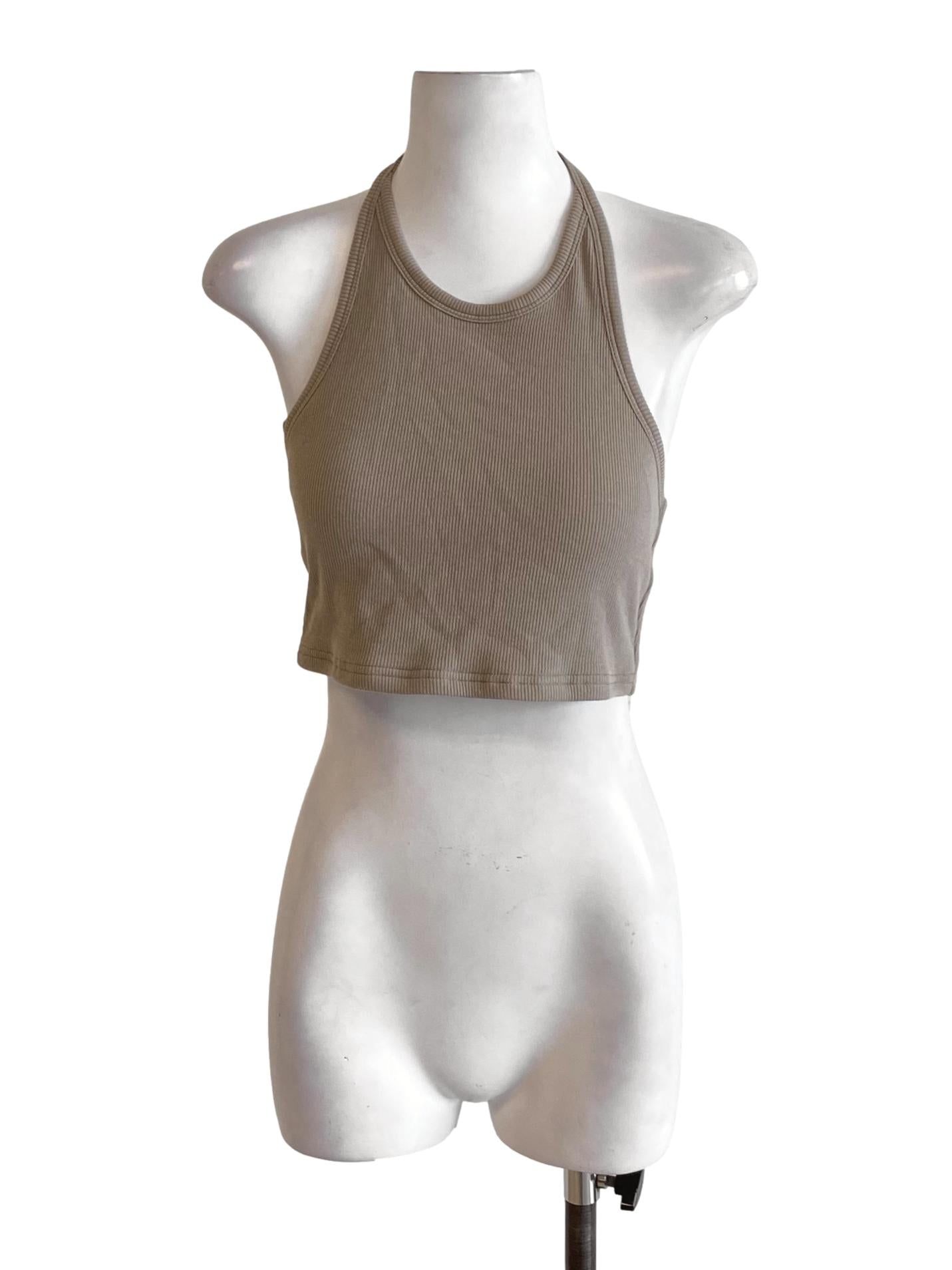 Oat Brown Round Neck Sleeveless Cropped Tank Top YHF