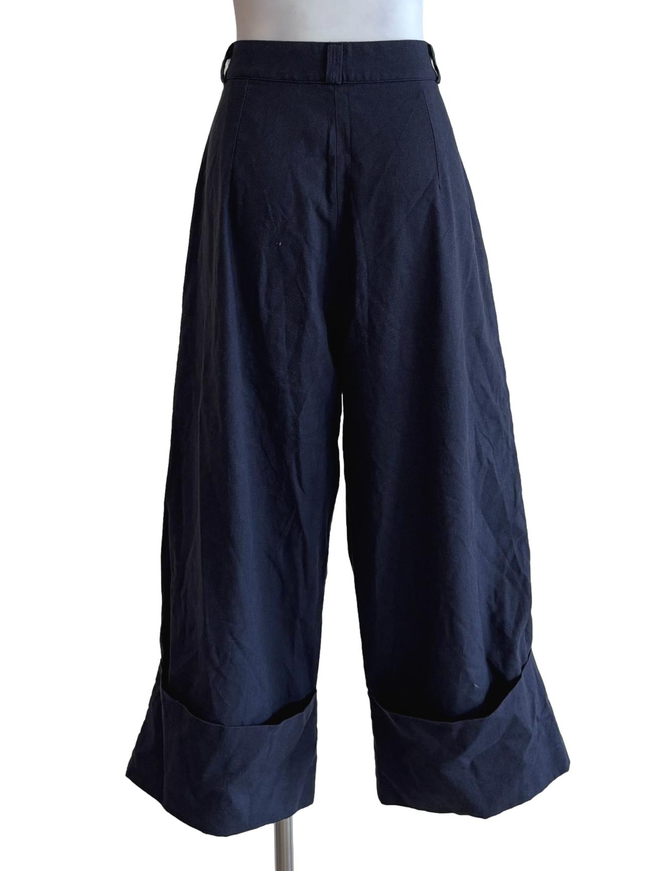 Navy Blue Cropped Linen Pants