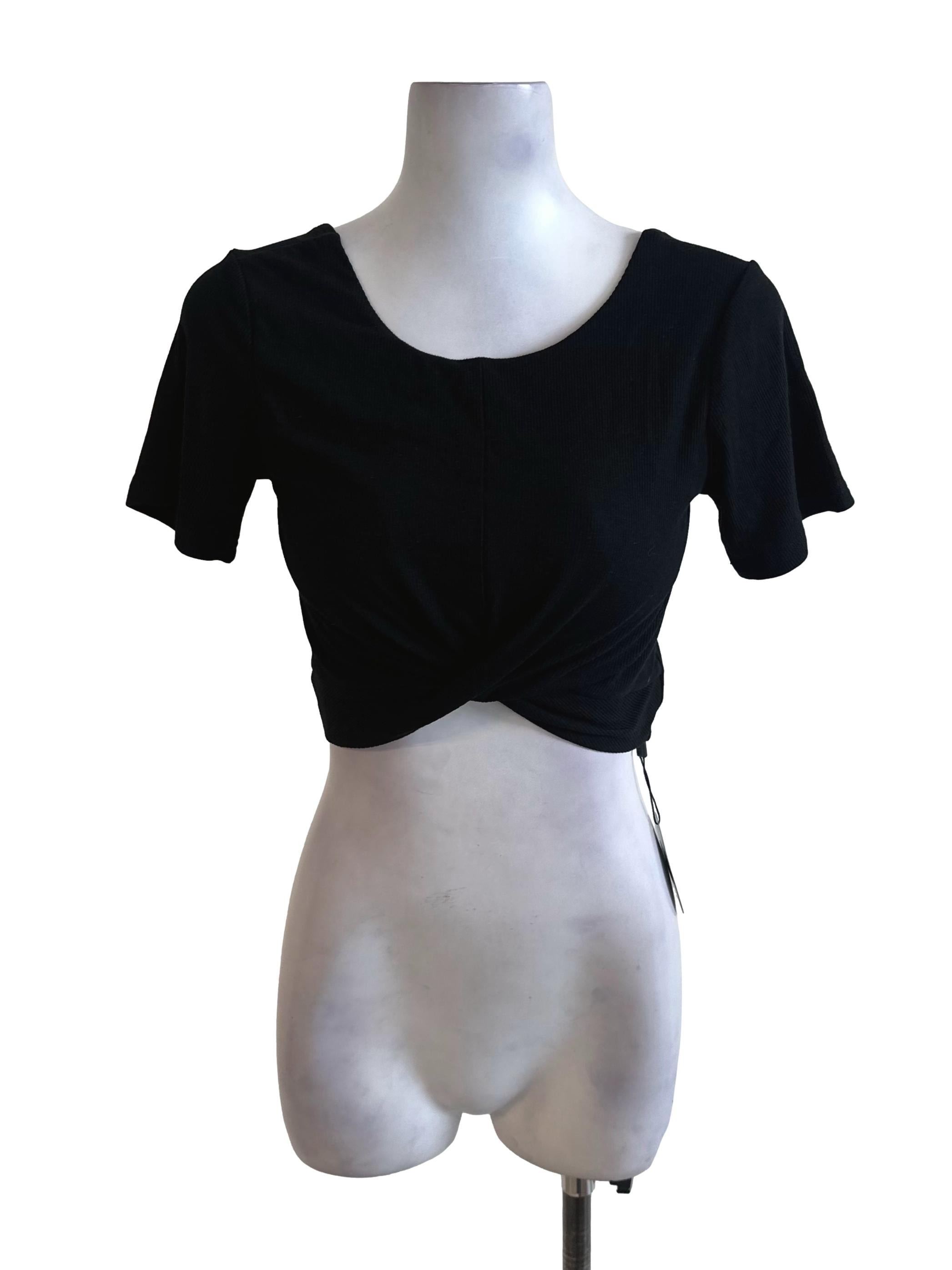 Raven Black Round Neck Stripe Crop Top