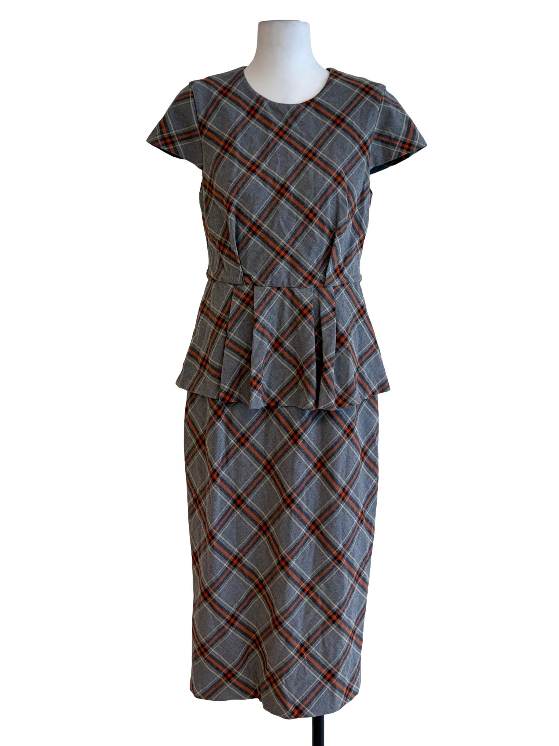 Ash Grey Crossed Plaid Motive Shirt Dress