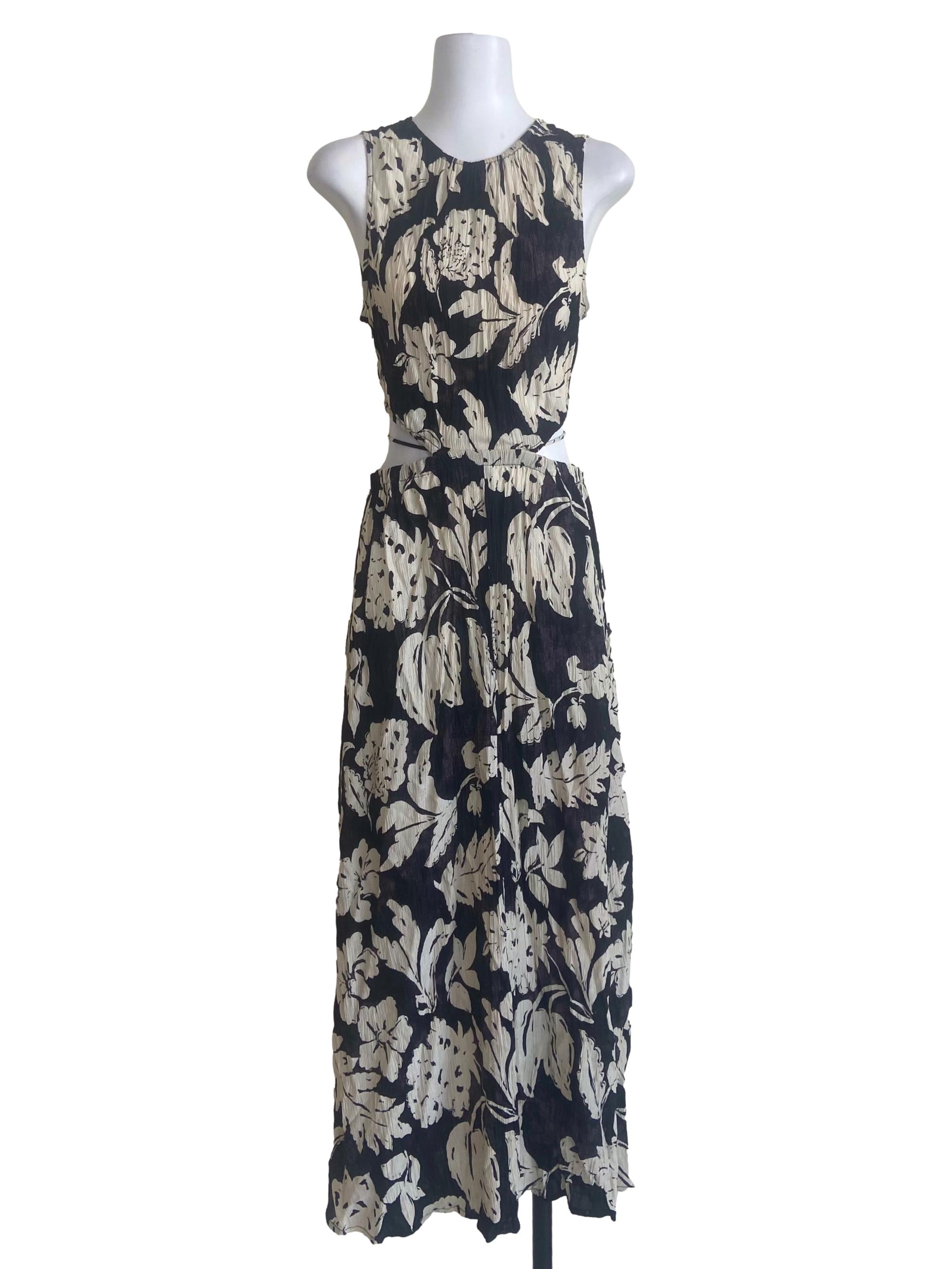 Black & White Floral Slit Dress