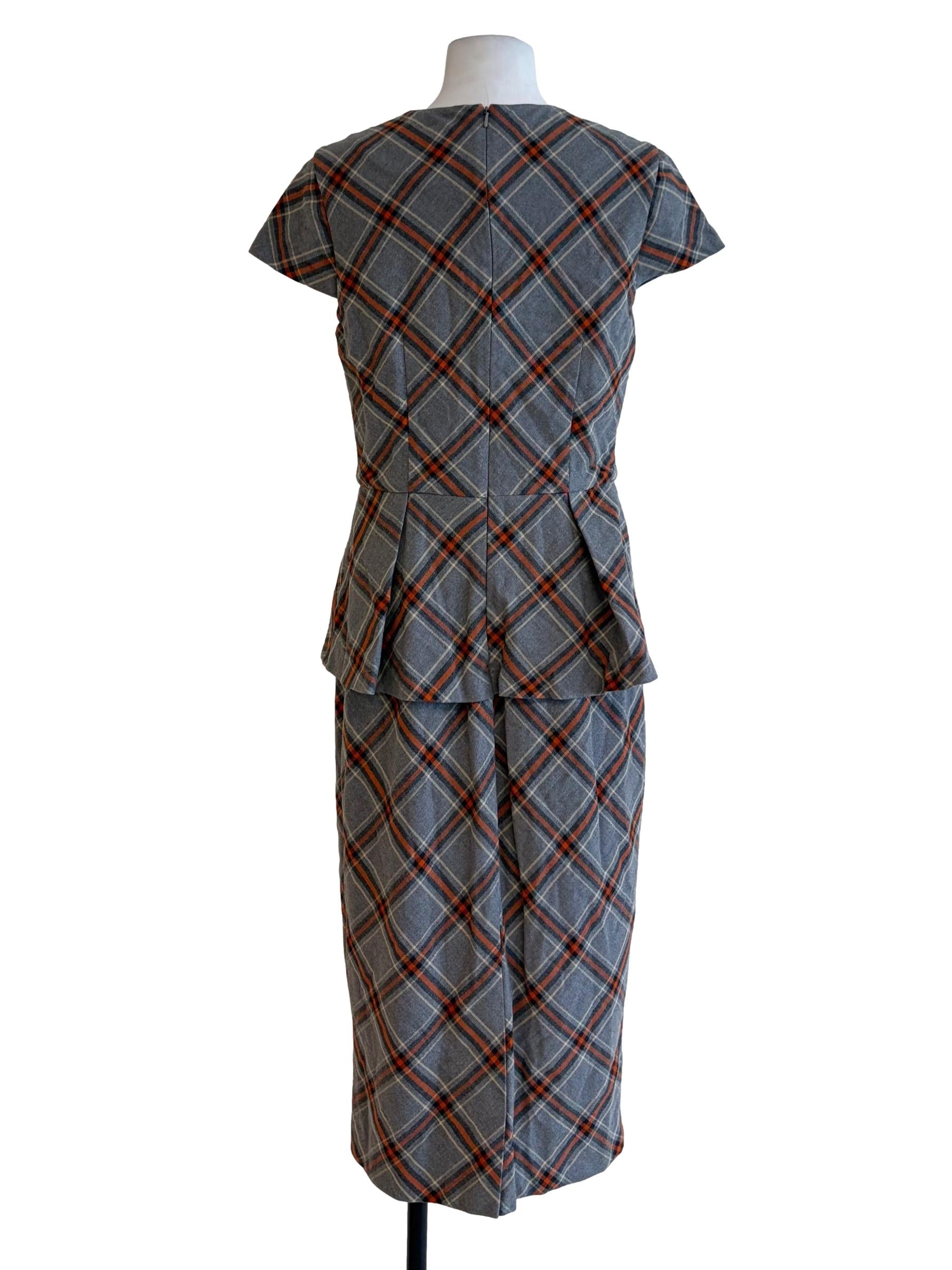 Ash Grey Crossed Plaid Motive Shirt Dress