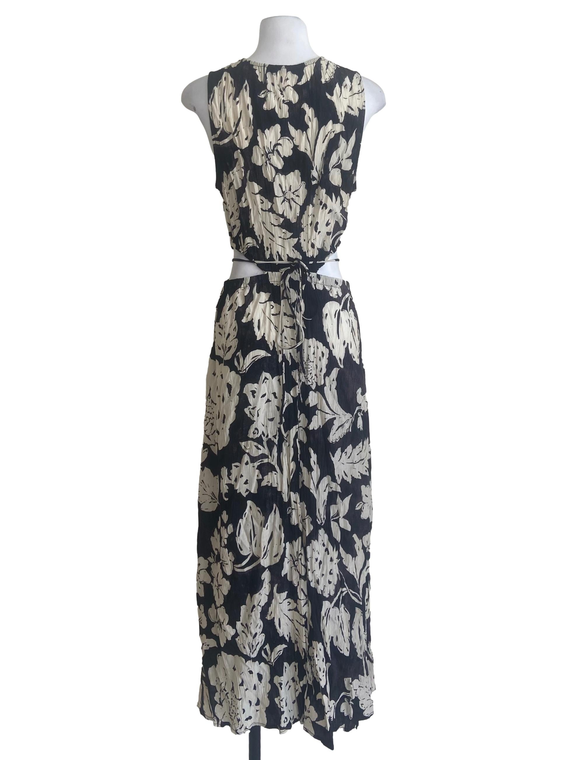 Black & White Floral Slit Dress