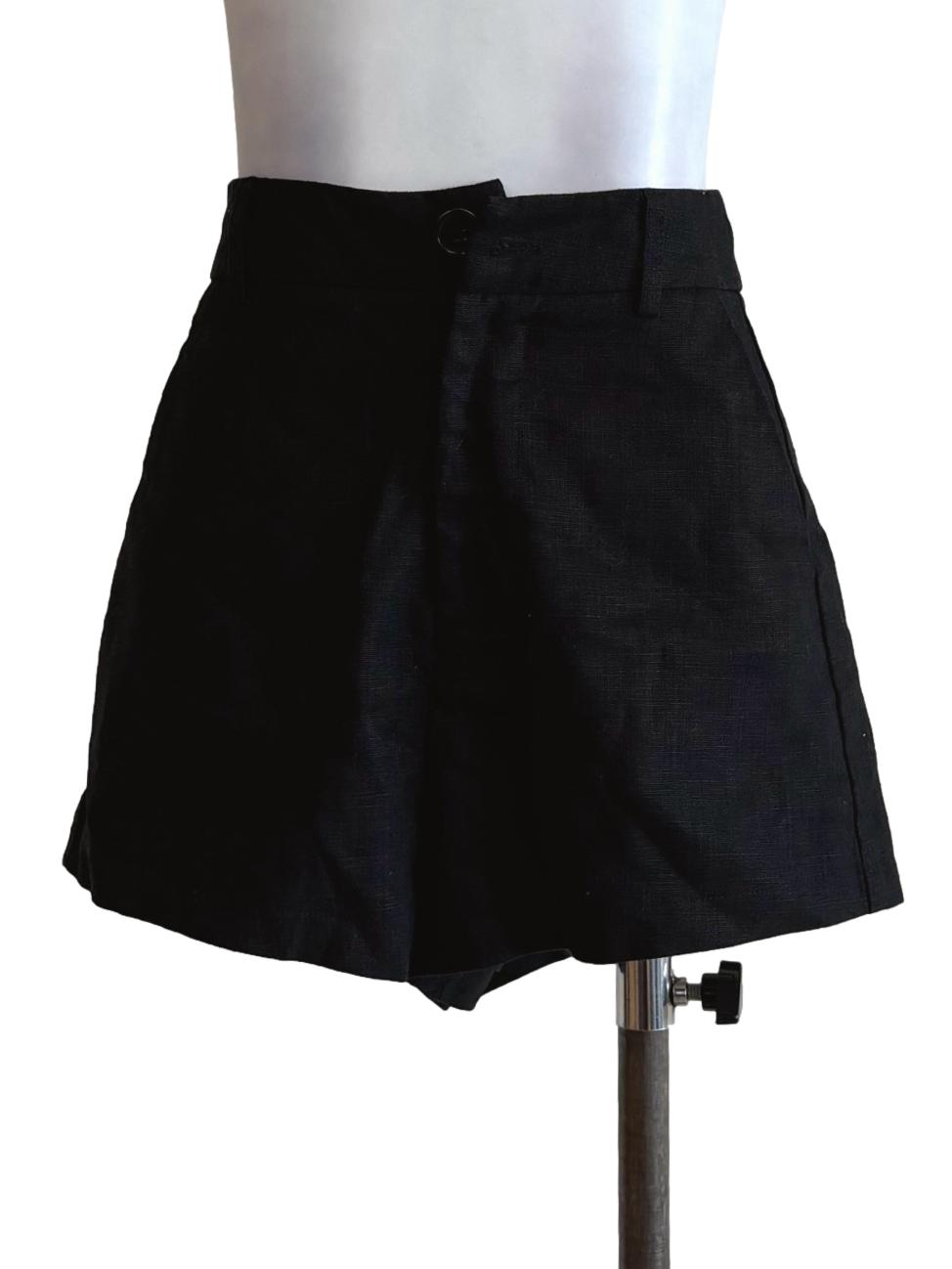 Jet Black Linen Shorts