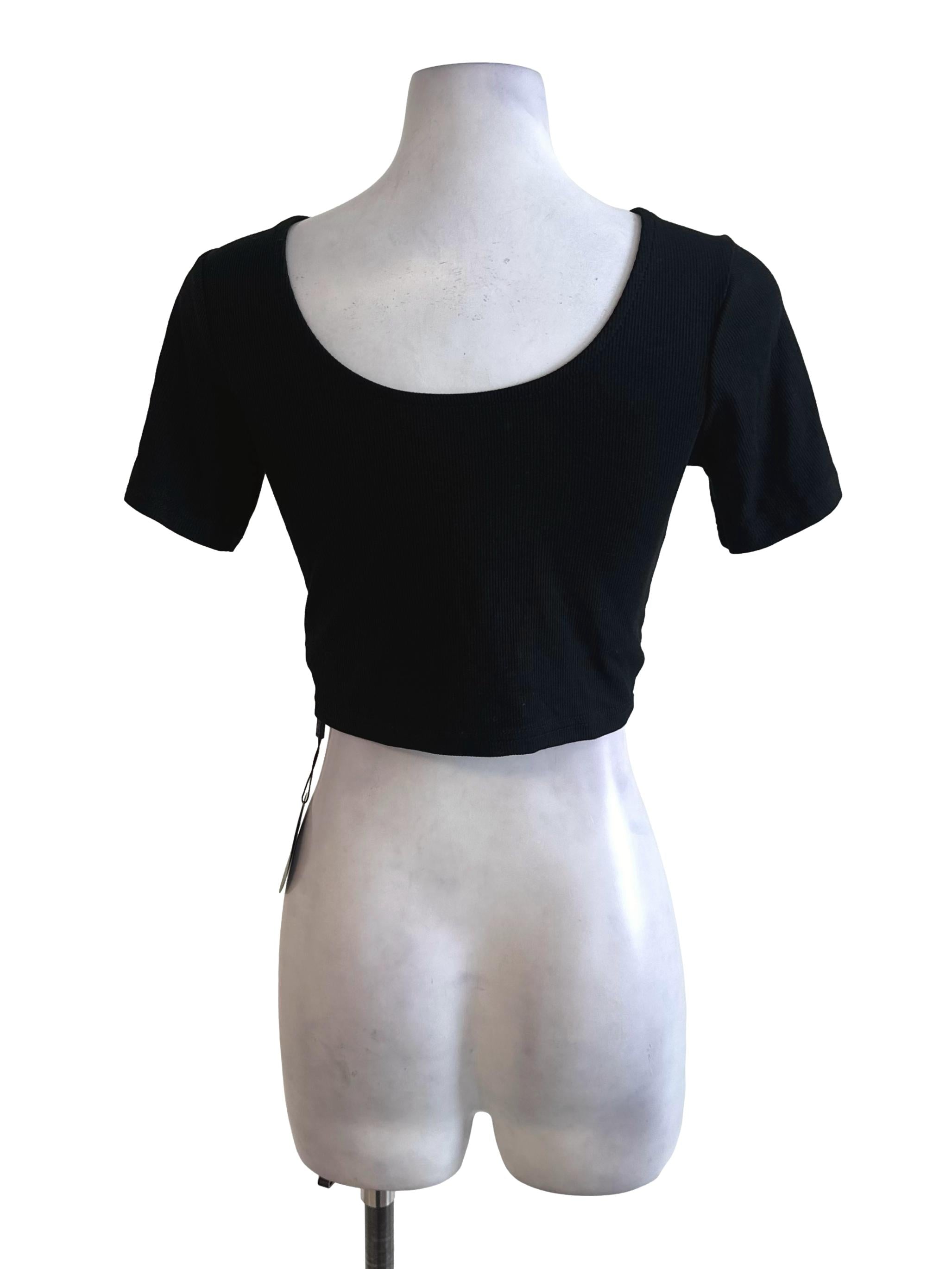 Raven Black Round Neck Stripe Crop Top