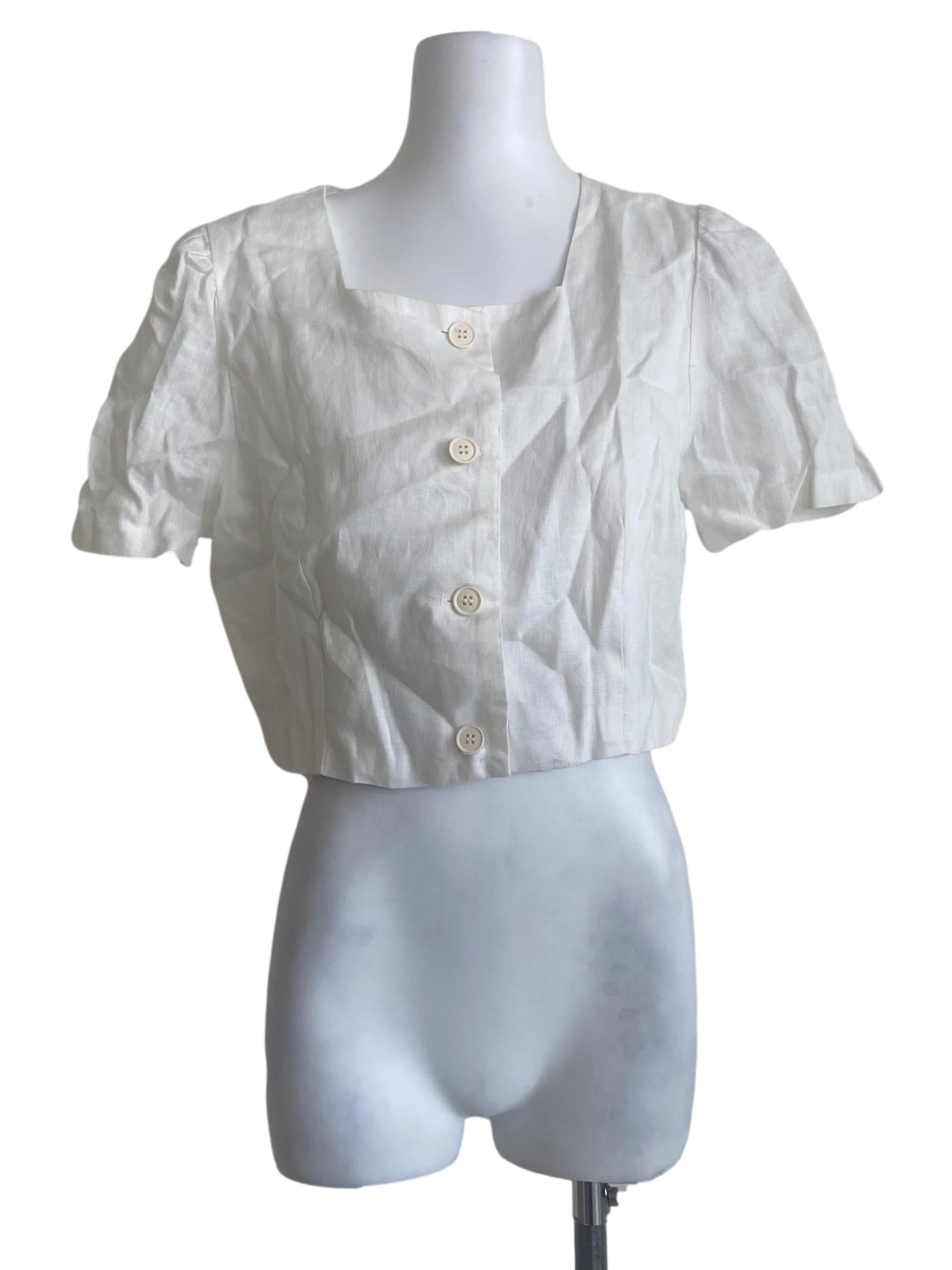 White Button Down Twill Crop Blouse
