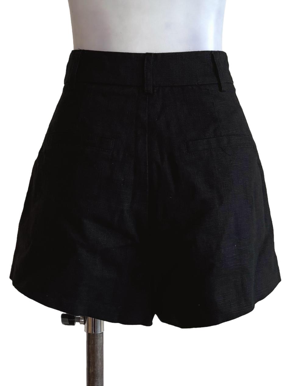 Jet Black Linen Shorts