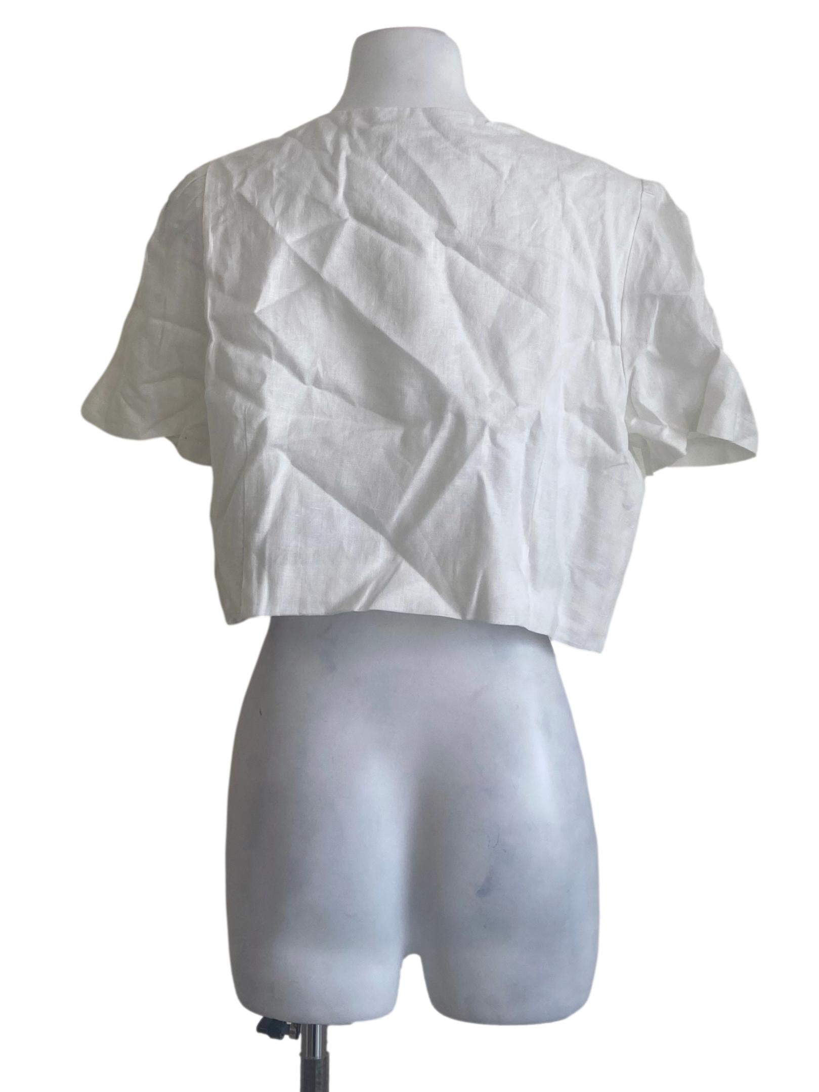White Button Down Twill Crop Blouse