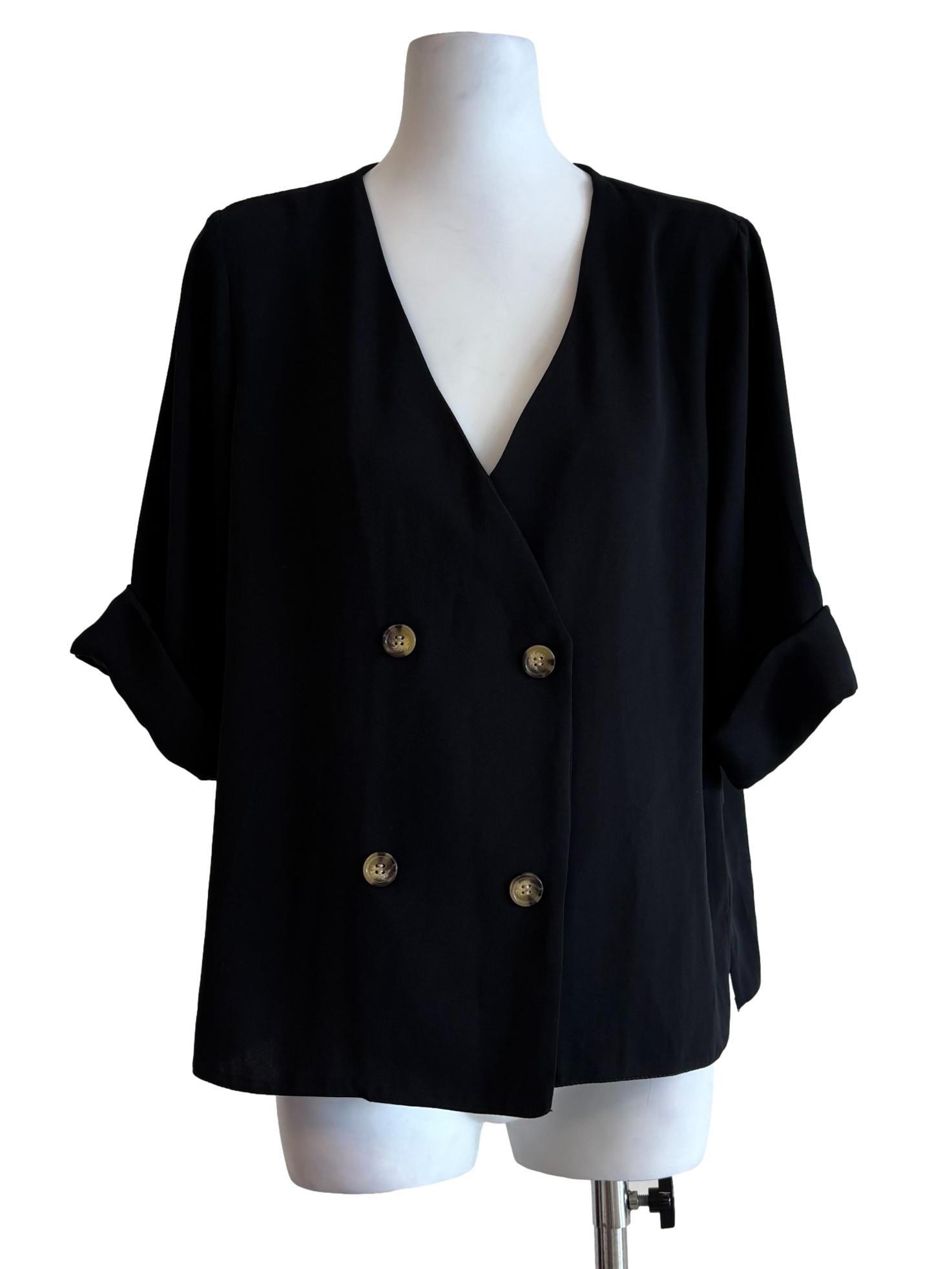 Eerie Black V-Neck Button Top