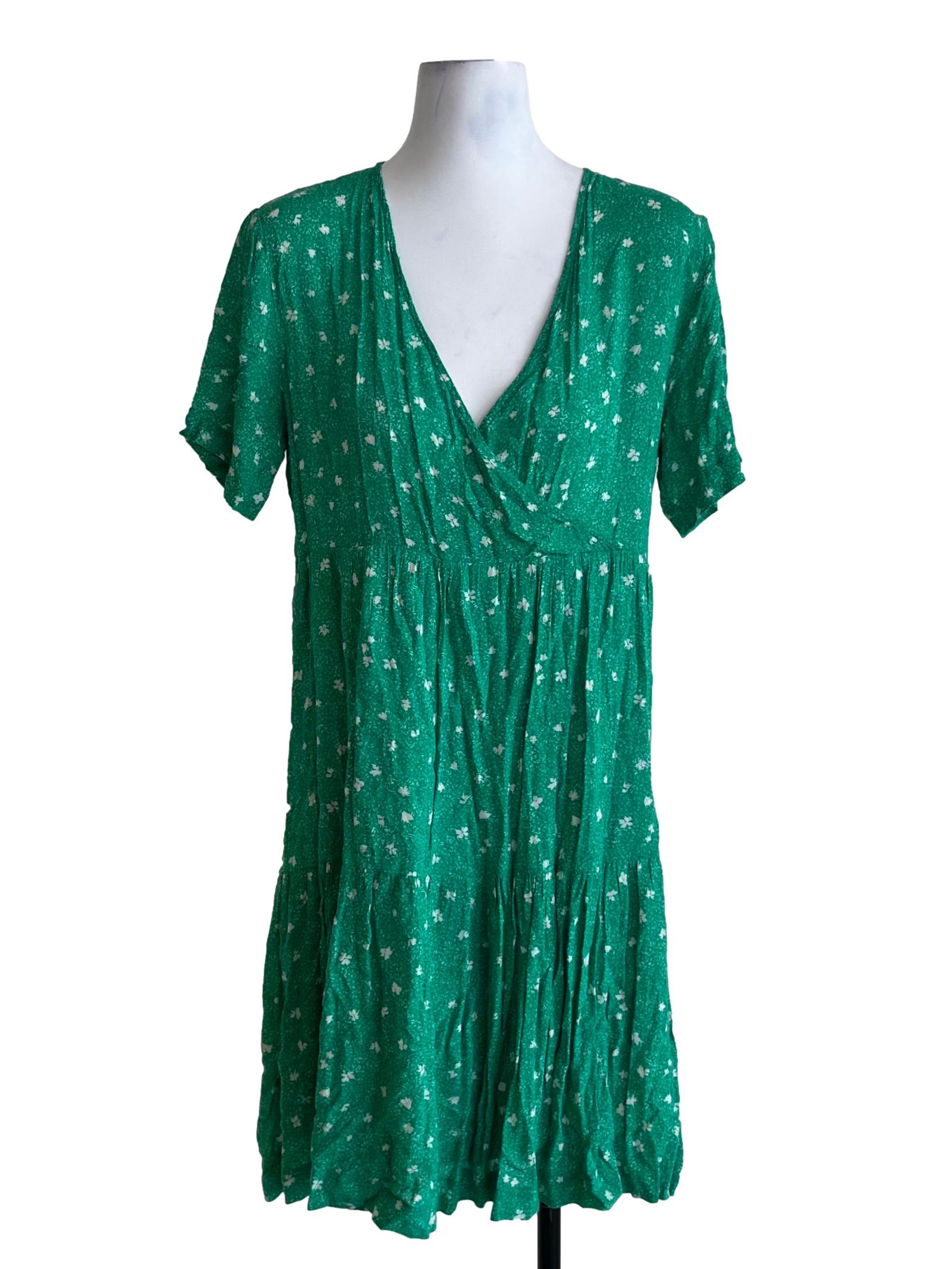 Fern Green V-Neckline Empire Dress