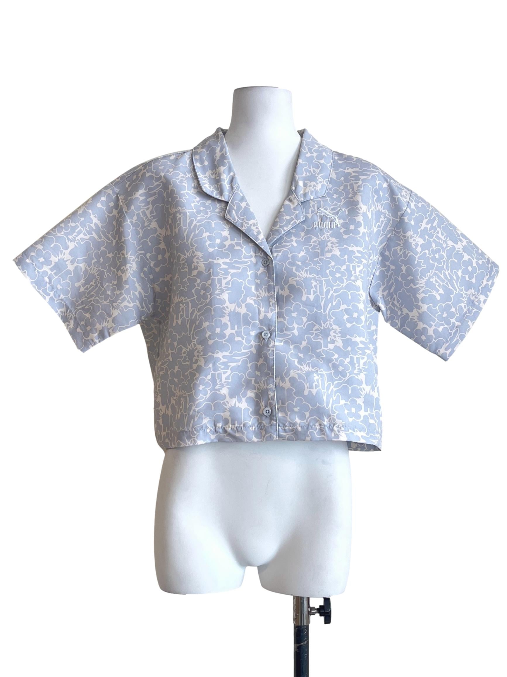 Sky Blue Button Down Short Sleeve Top