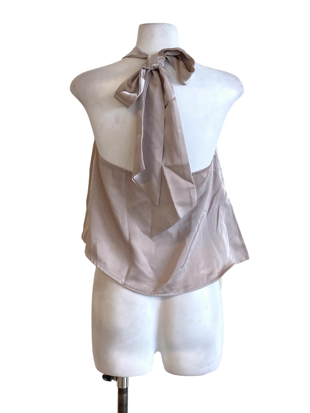 Oat Brown Drape Halter Neck Loose Square Top