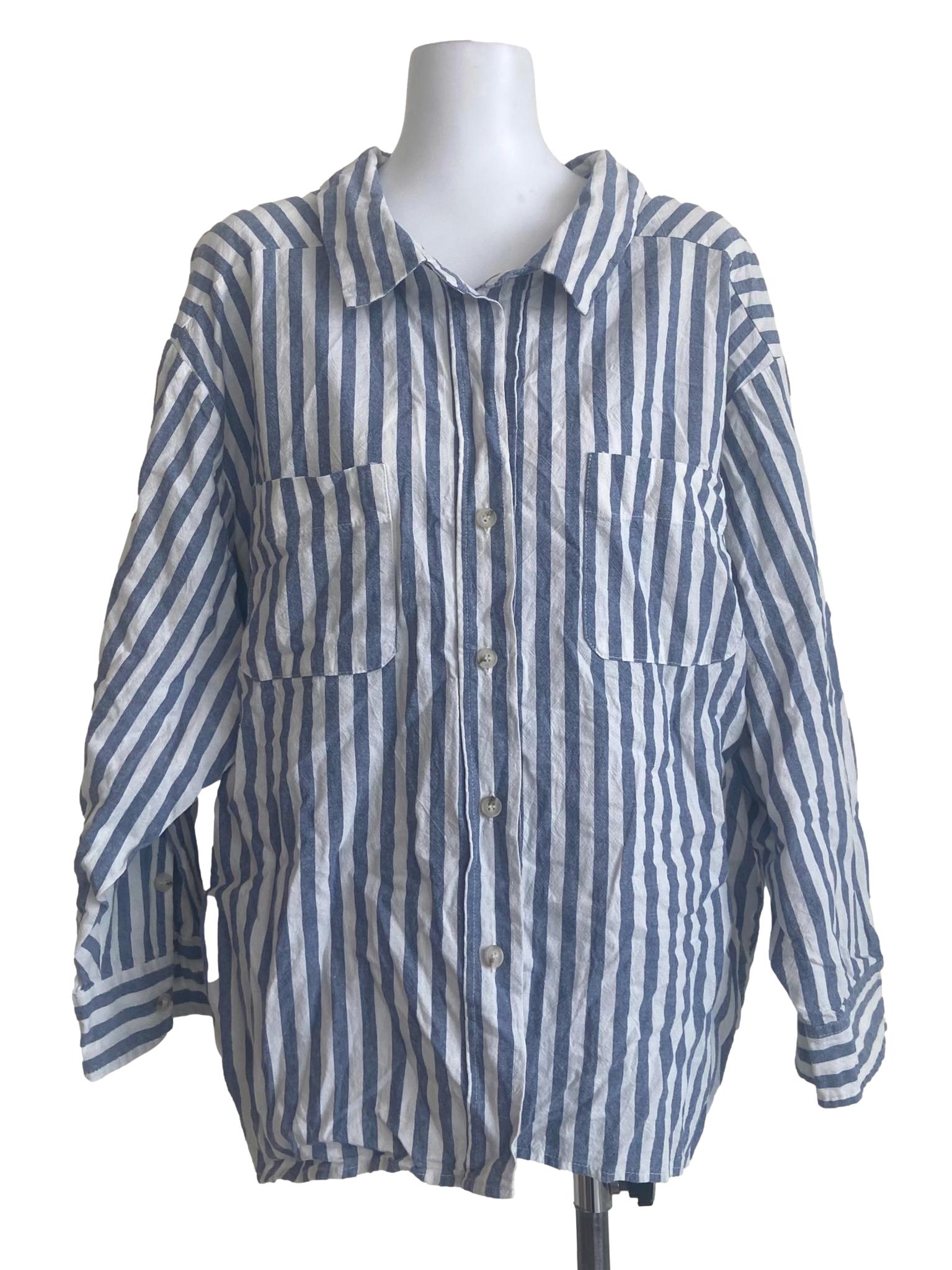 Blue & White Stripe Baggy Blouse