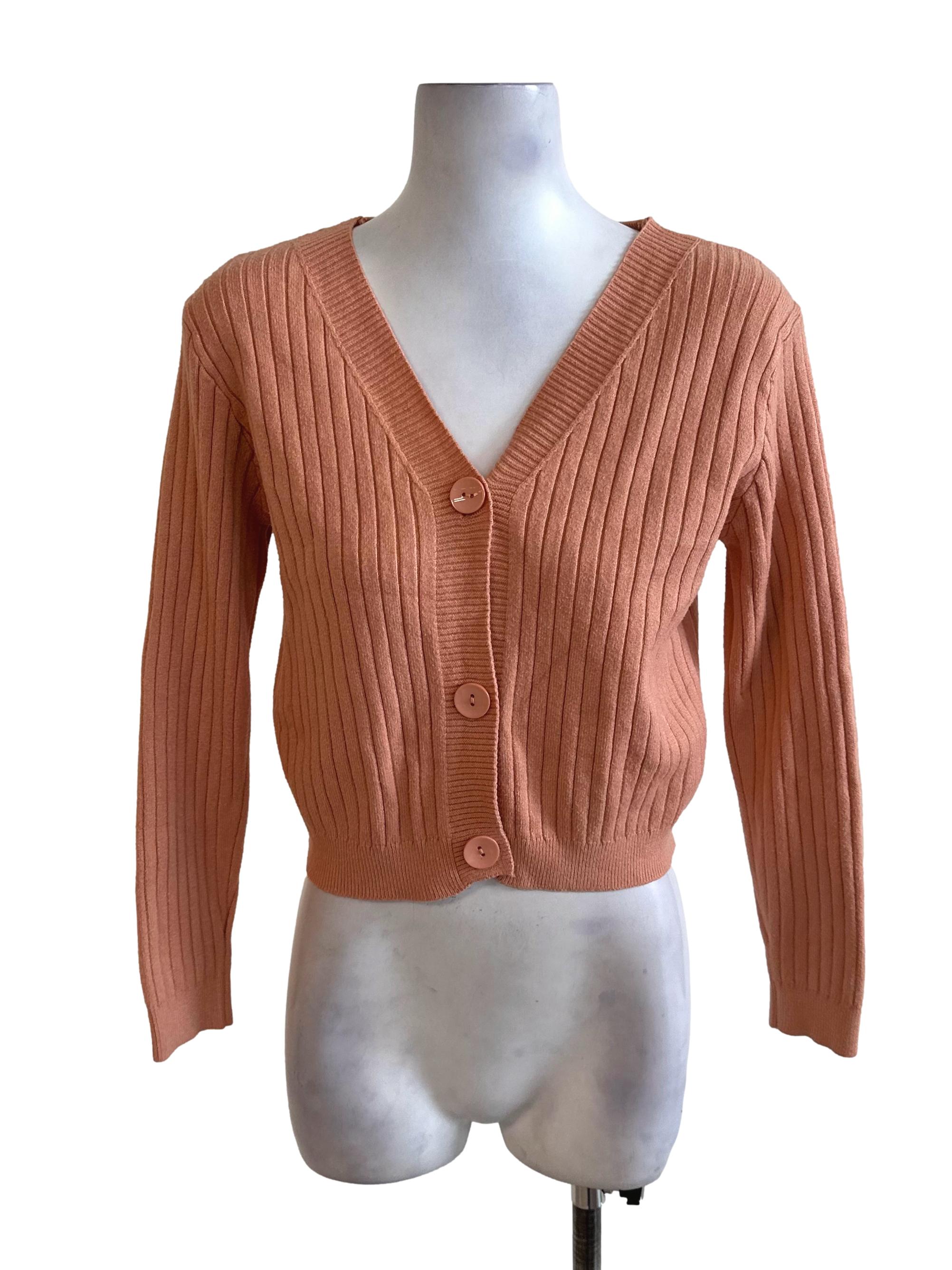 Light Orange Knit Button Cardigan
