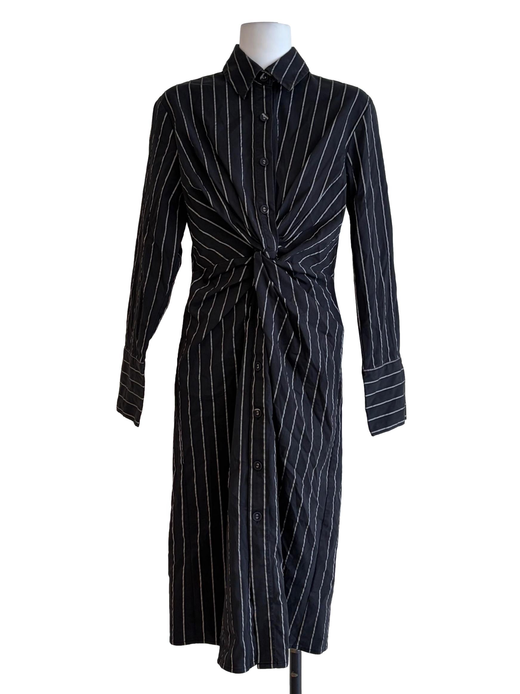 Charcoal Black With White Stripes Shirt Dress