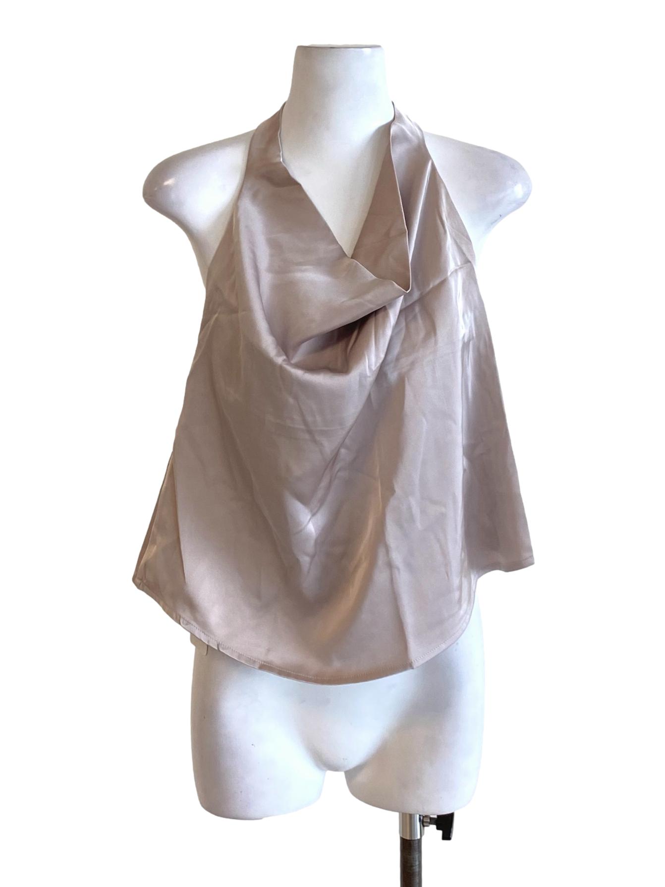 Oat Brown Drape Halter Neck Loose Square Top