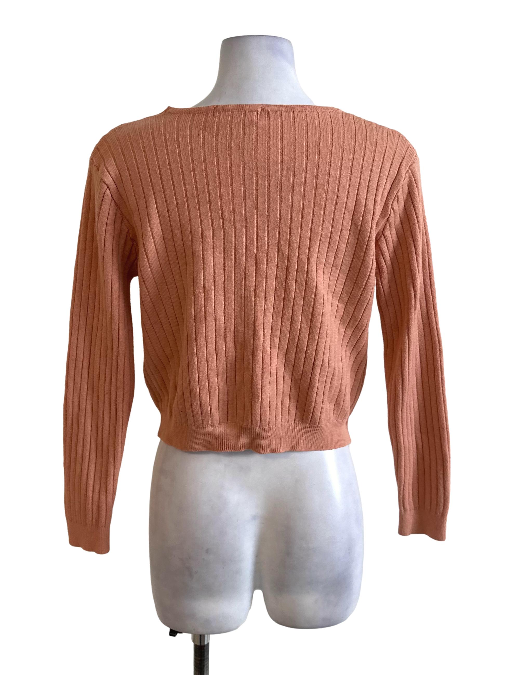 Light Orange Knit Button Cardigan