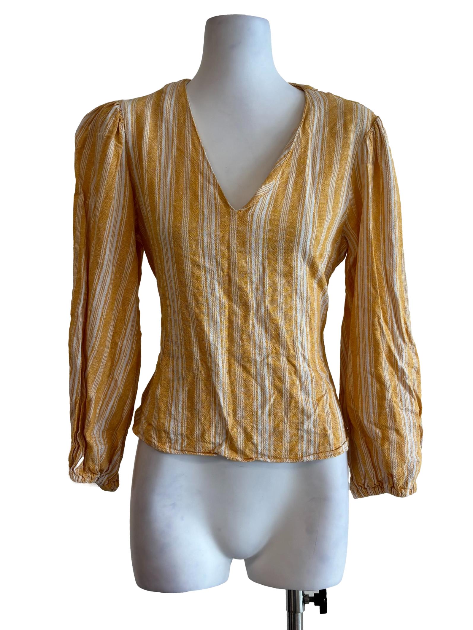 Marigold Striped Long Sleeve Linen Blouse
