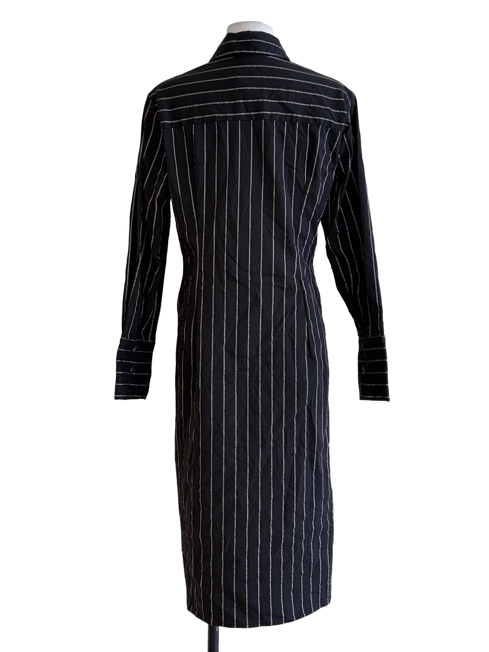 Charcoal Black With White Stripes Shirt Dress