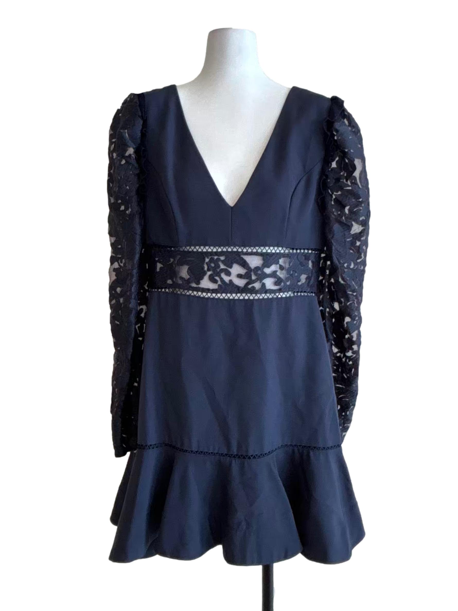 Midnight Blue Long Sleeve Ruffle Dress