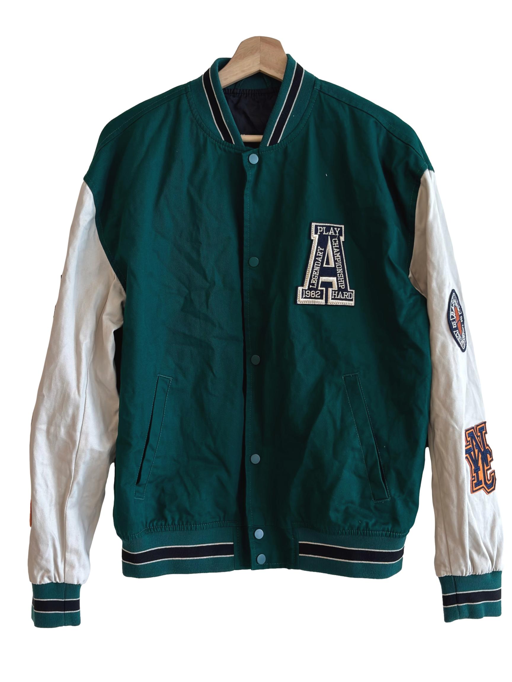 Emerald Green Patchwork Varsity Jacket