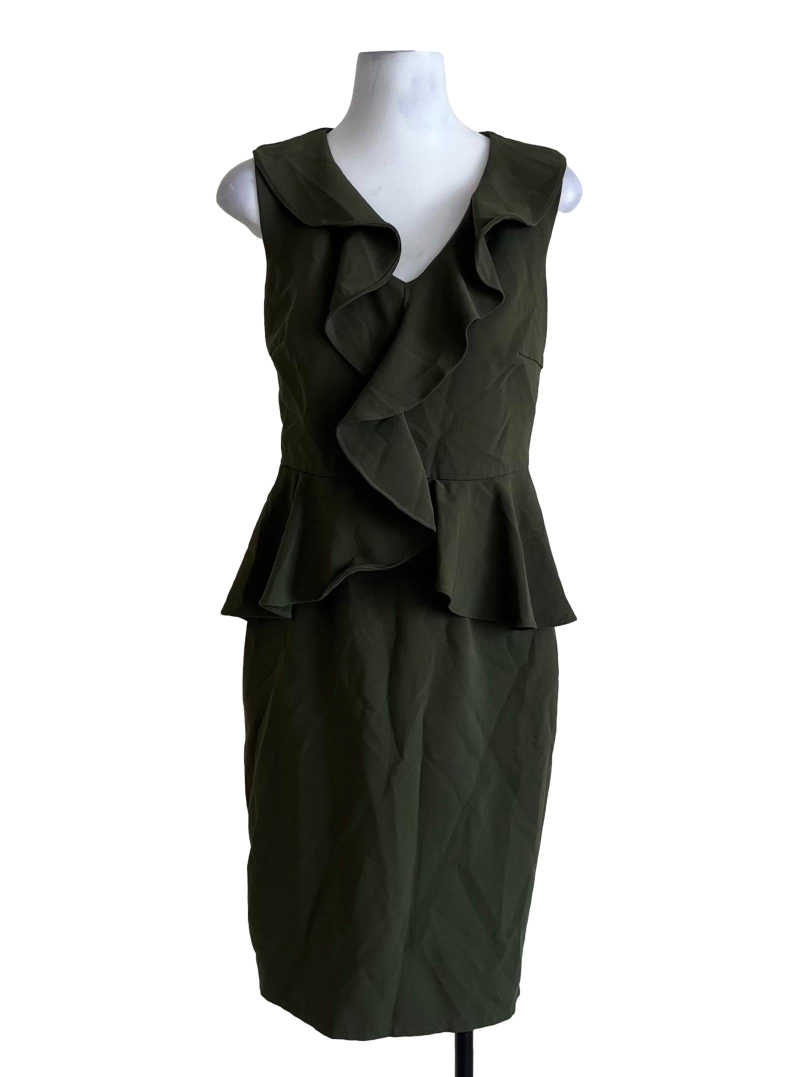 Sage Green V-Neckline A-Line Dress
