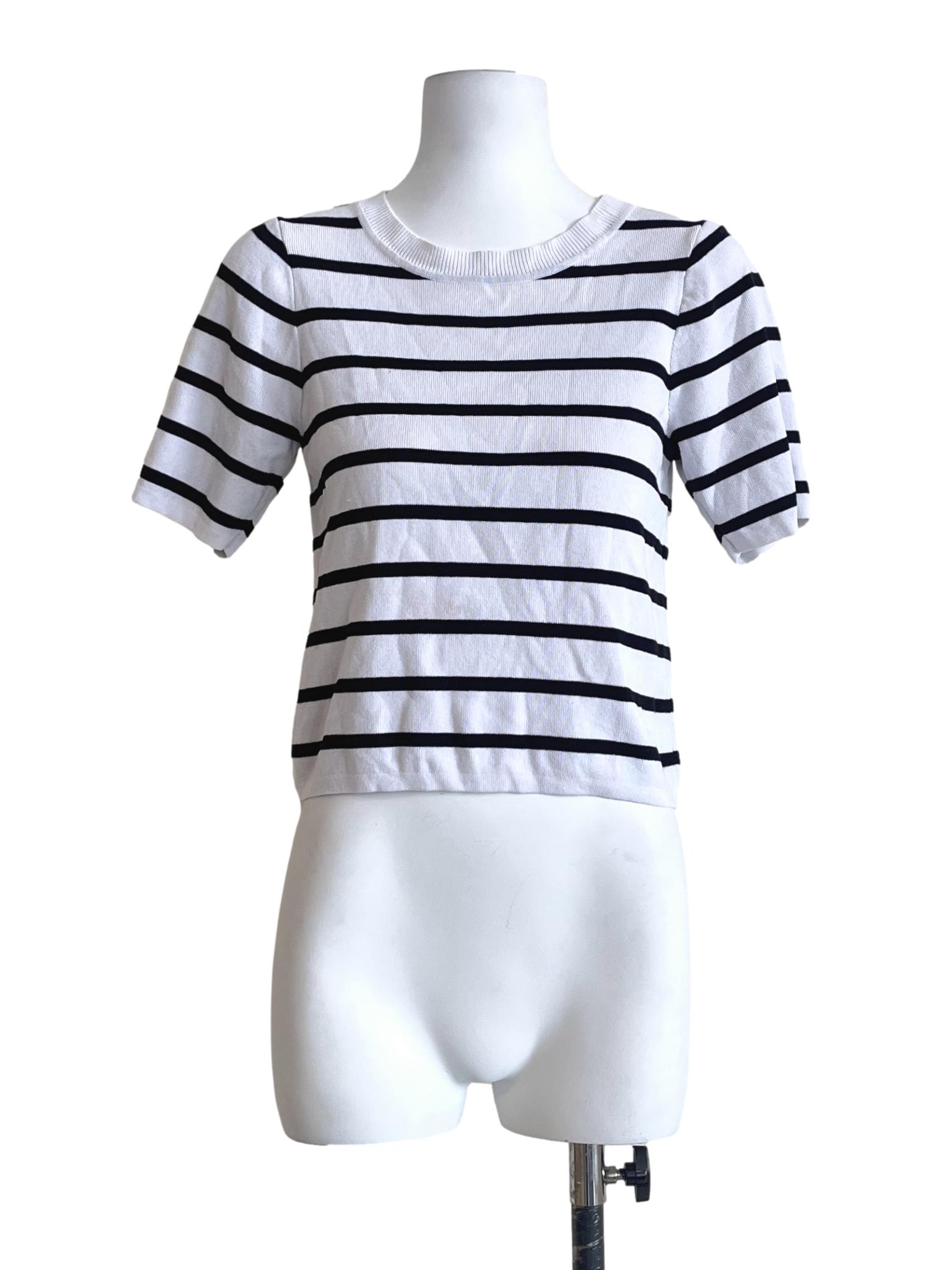 Off White Stripe Halter Short Sleeve Top TWL