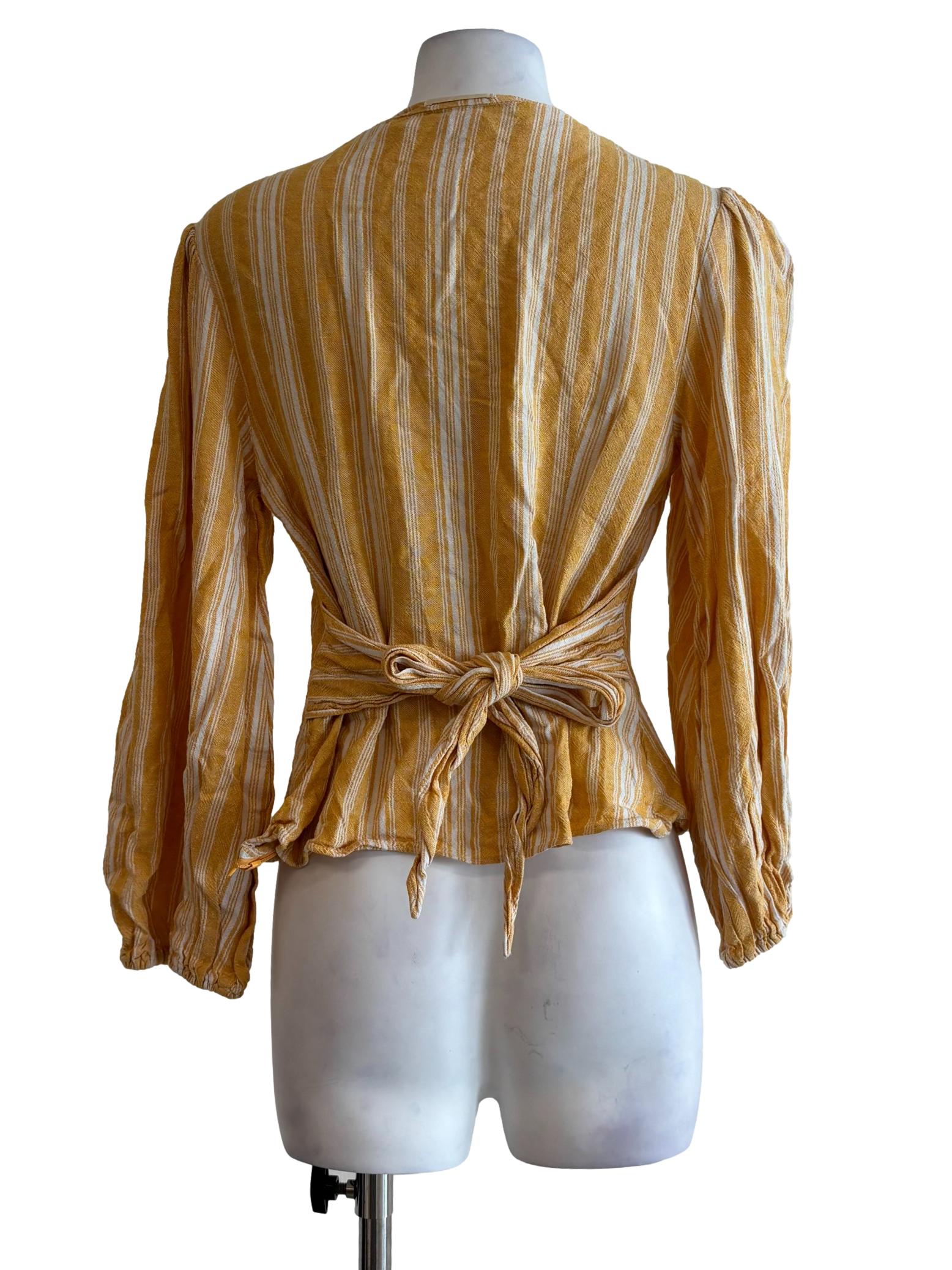 Marigold Striped Long Sleeve Linen Blouse