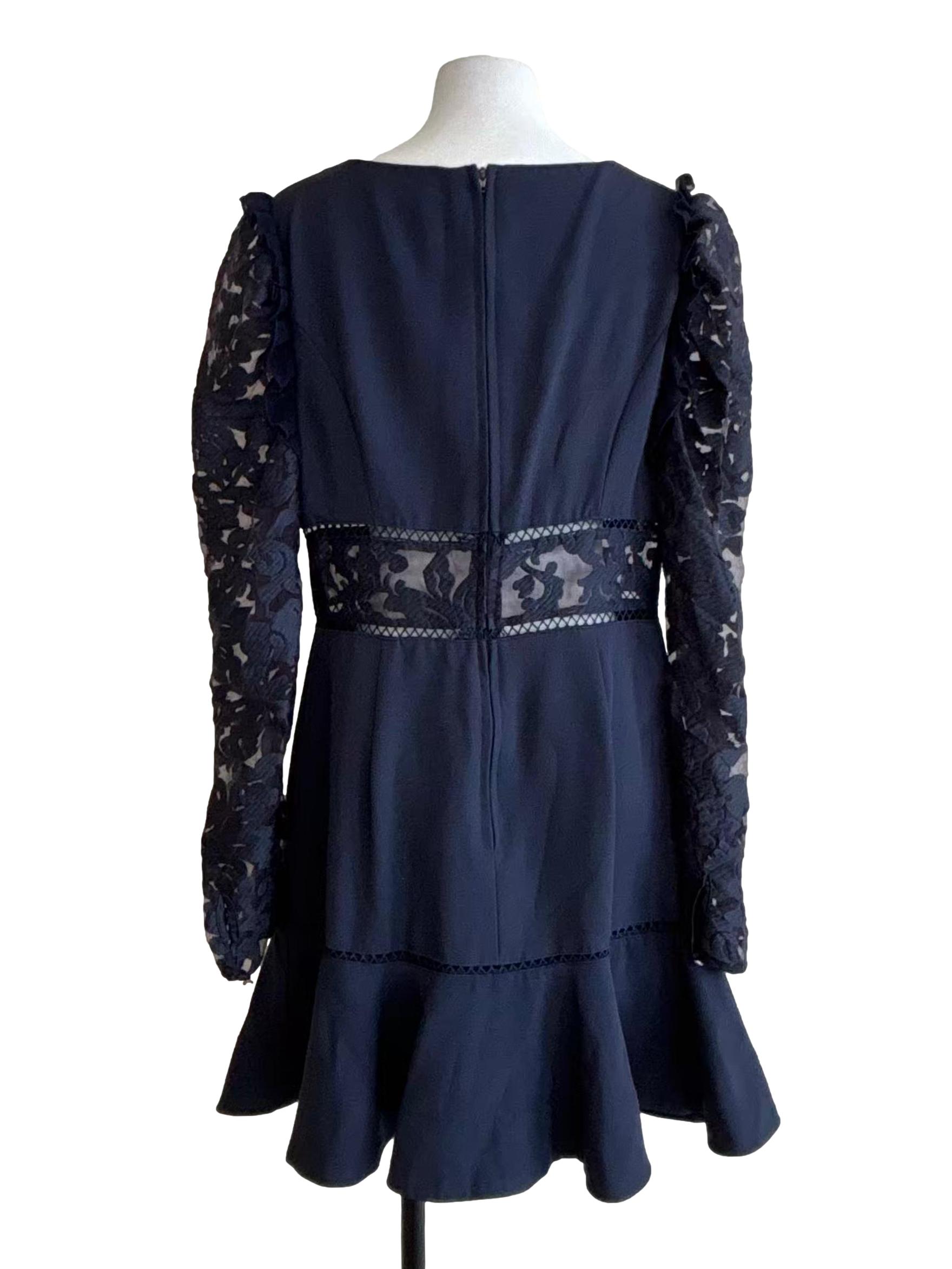 Midnight Blue Long Sleeve Ruffle Dress